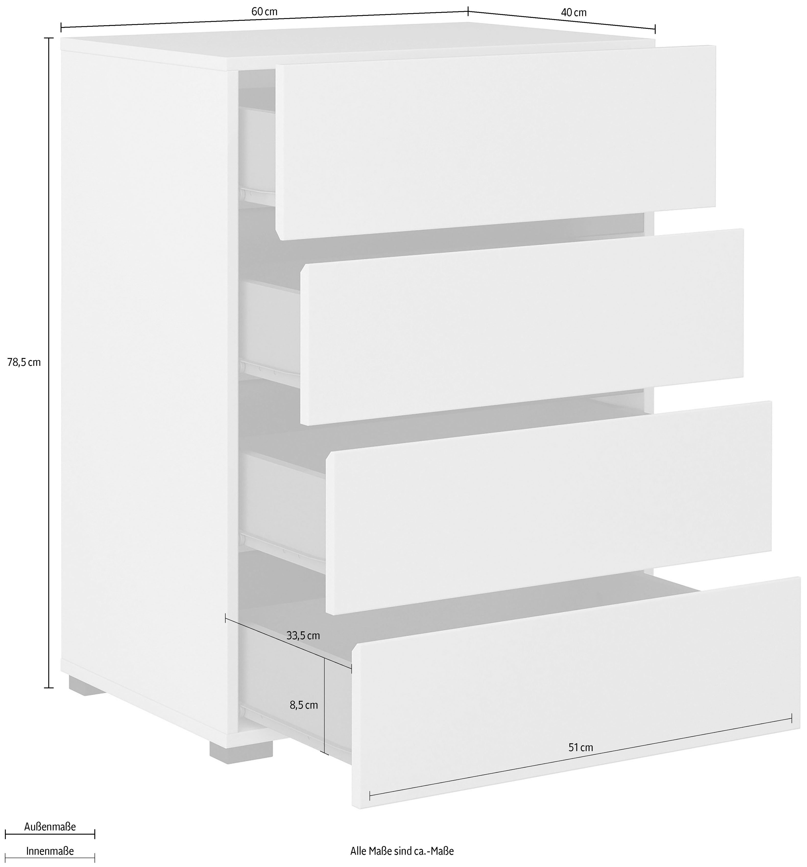 INOSIGN Kommode Cross,Breite 60 cm, moderne grifflose Sideboard,4 Schubkästen, Schubladenschrank mit viel Stauraum, Flur Highboard