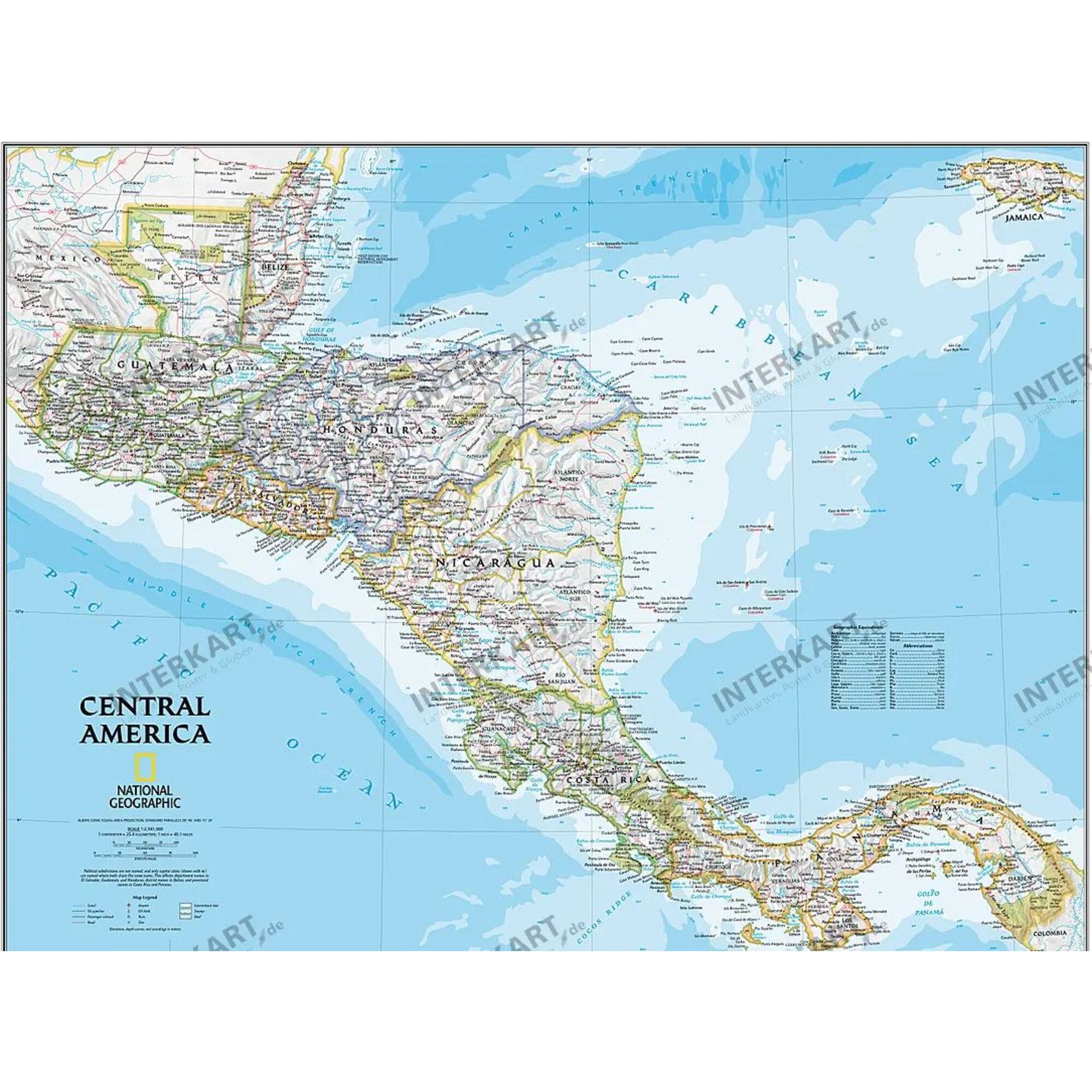 NATIONAL GEOGRAPHIC Wandbild National Geographic Regional-Karte Mittelamerika