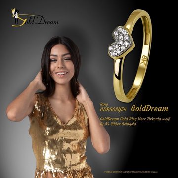 GoldDream Goldring GDR503YX GoldDream Ring Herz Gr.54-60 Gold 8K (Fingerring), Damen Ring Herz aus 333 Gelbgold - 8 Karat, Farbe: gold, weiß