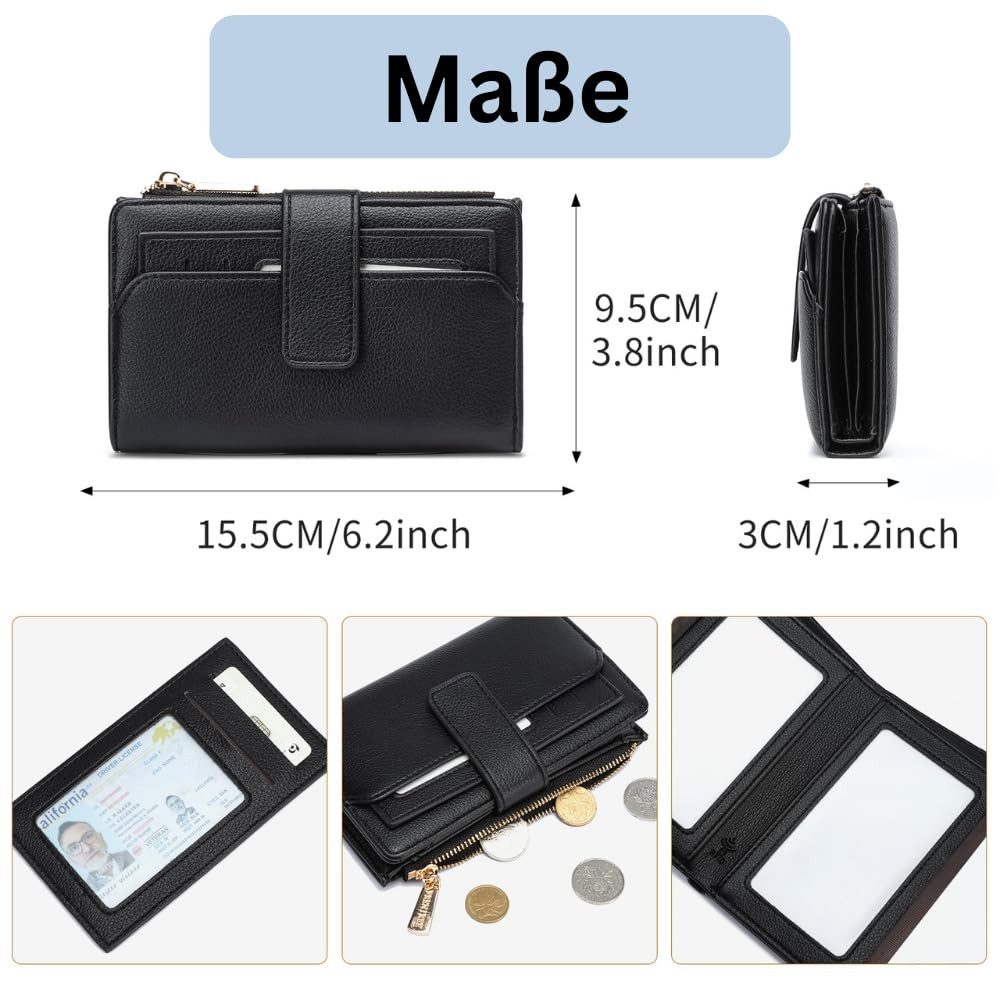Frentree Geldbörse Damen Portemonnaie RFID Schutz herausnehmbares Etui medium (7 sichtfenster, Geldbeutel mit Reißverschluss und Scheinfach), Geschenkbox – Bild 5 von 5