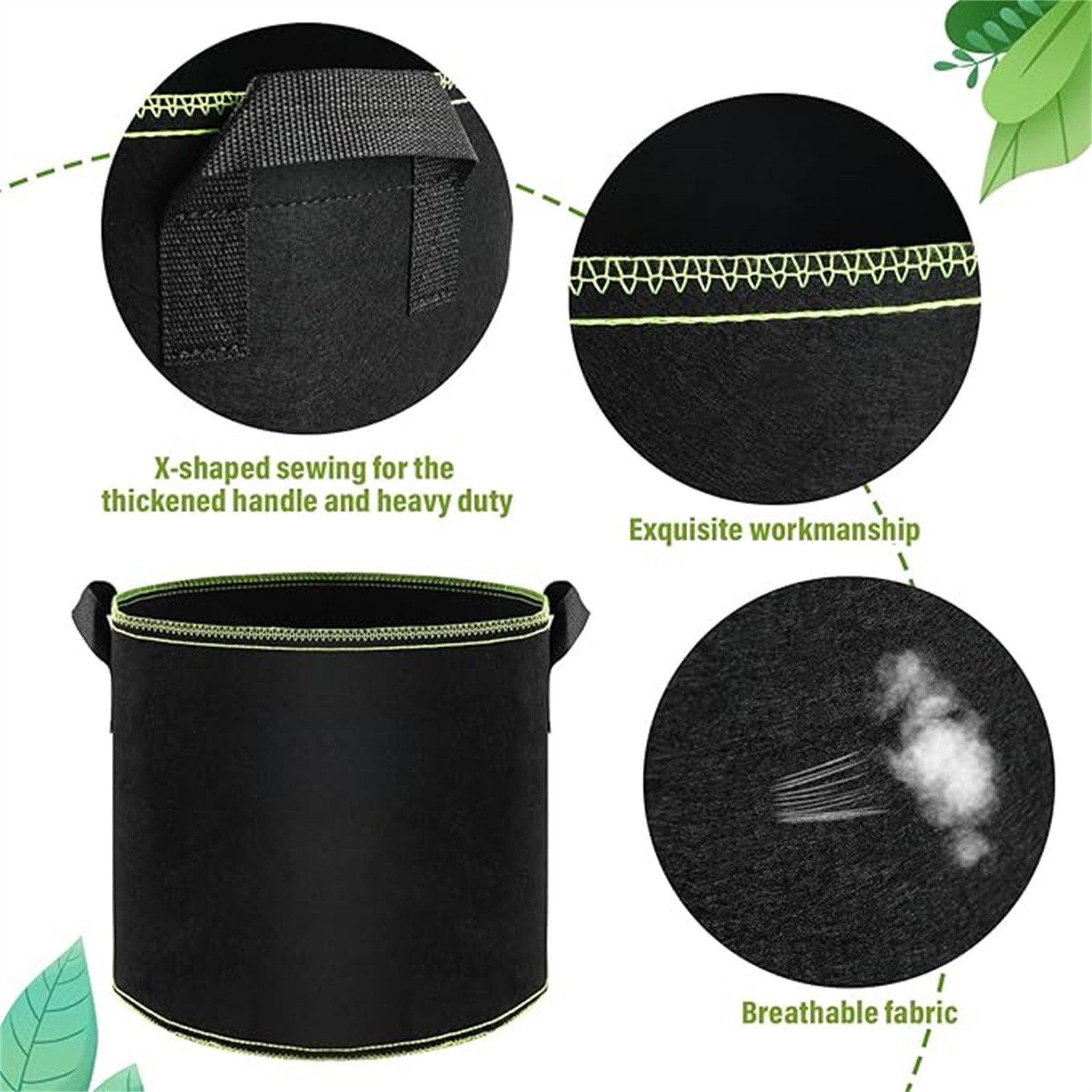 autolock Pflanzkübel 5 X 27L Pflanzsack aus Vliesstoff, 7 Gallonen Pflanzen Tasche (5 St)
