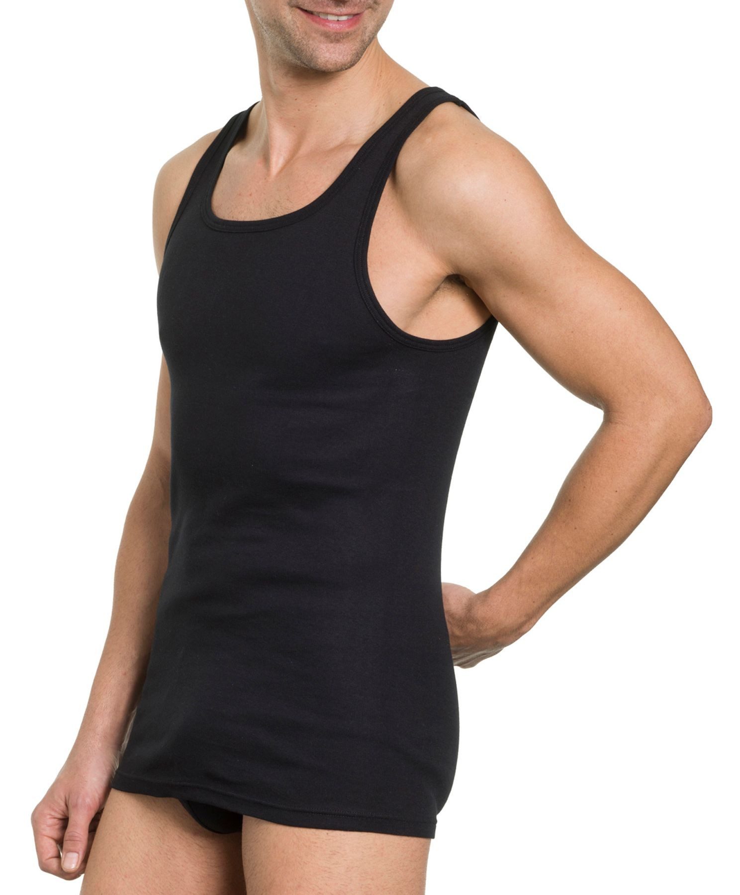 HAASIS Bodywear 1919 Achselhemd Herren Unterhemd 77502011-schwarz (Packung, 5-St., 5er Pack) klassisches Unterhemd, Rundhals – Bild 4 von 4