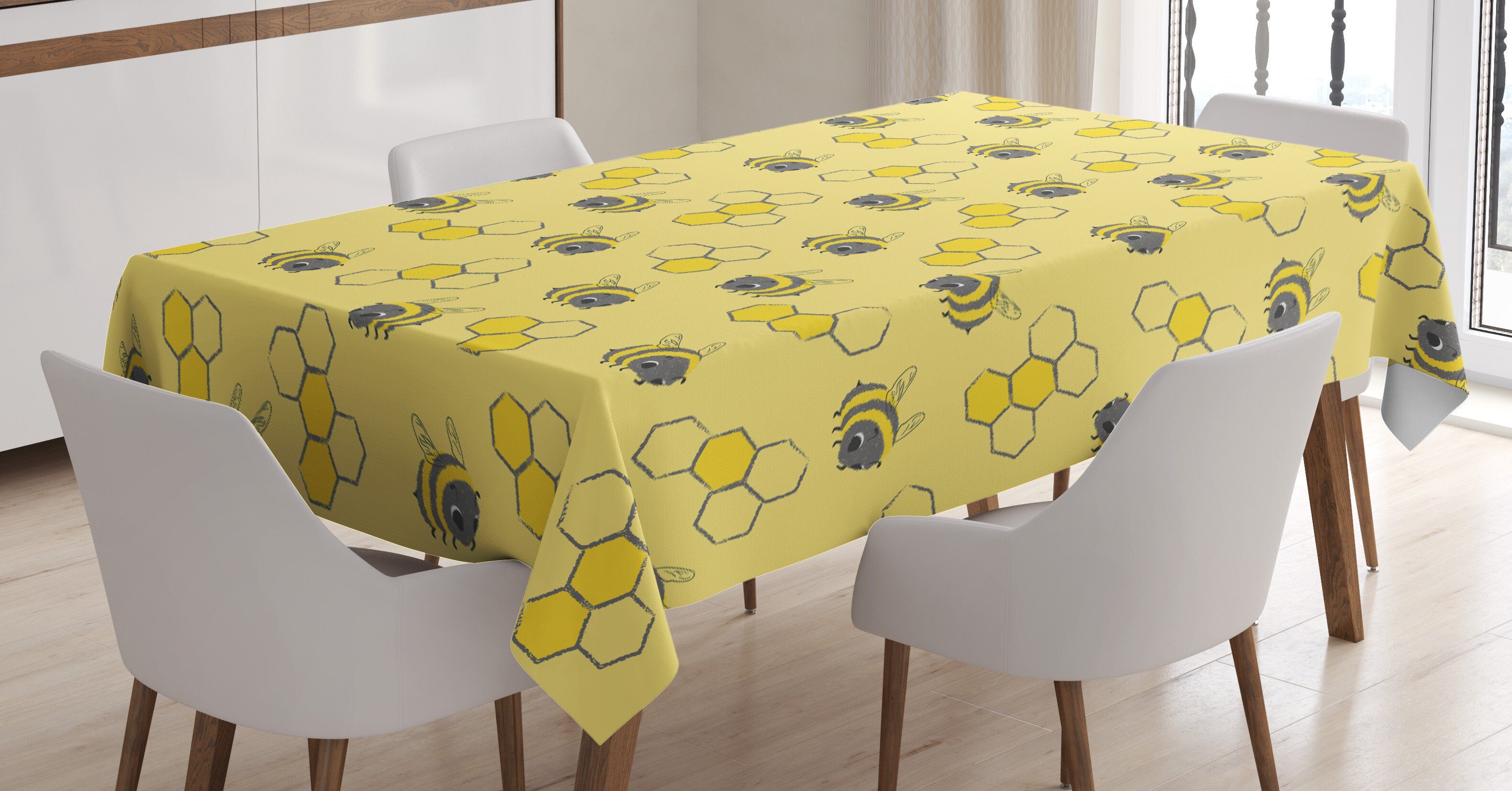 Abakuhaus Tischdecke Farbfest Waschbar Für den Außen Bereich geeignet Klare Farben, Kinderzimmer Biene und Wabe Motive