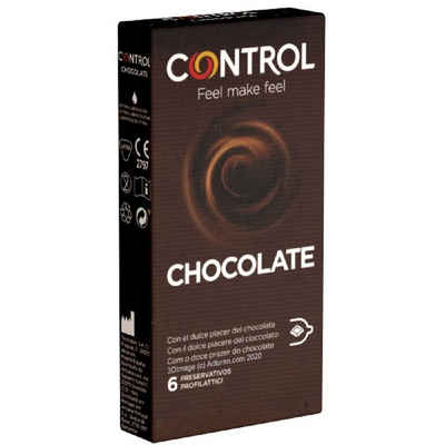 CONTROL CONDOMS Kondome Chocolate Packung mit, 6 St., dunkle Kondome mit Geschmack, Passform-Kondome mit Schokoladen-Aroma