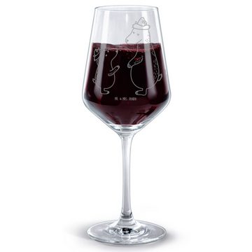 Mr. & Mrs. Panda Rotweinglas Bären mit Hut - Transparent - Geschenk, Weinglas mit Gravur, Weinglas, Premium Glas, Feine Lasergravur