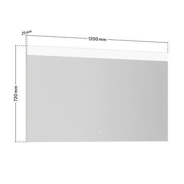 Lomadox Badspiegel PALERMO-136-GREY, Badezimmer Spiegel mit LED Beleuchtung, B/H/T ca. 120/72/2,5 cm
