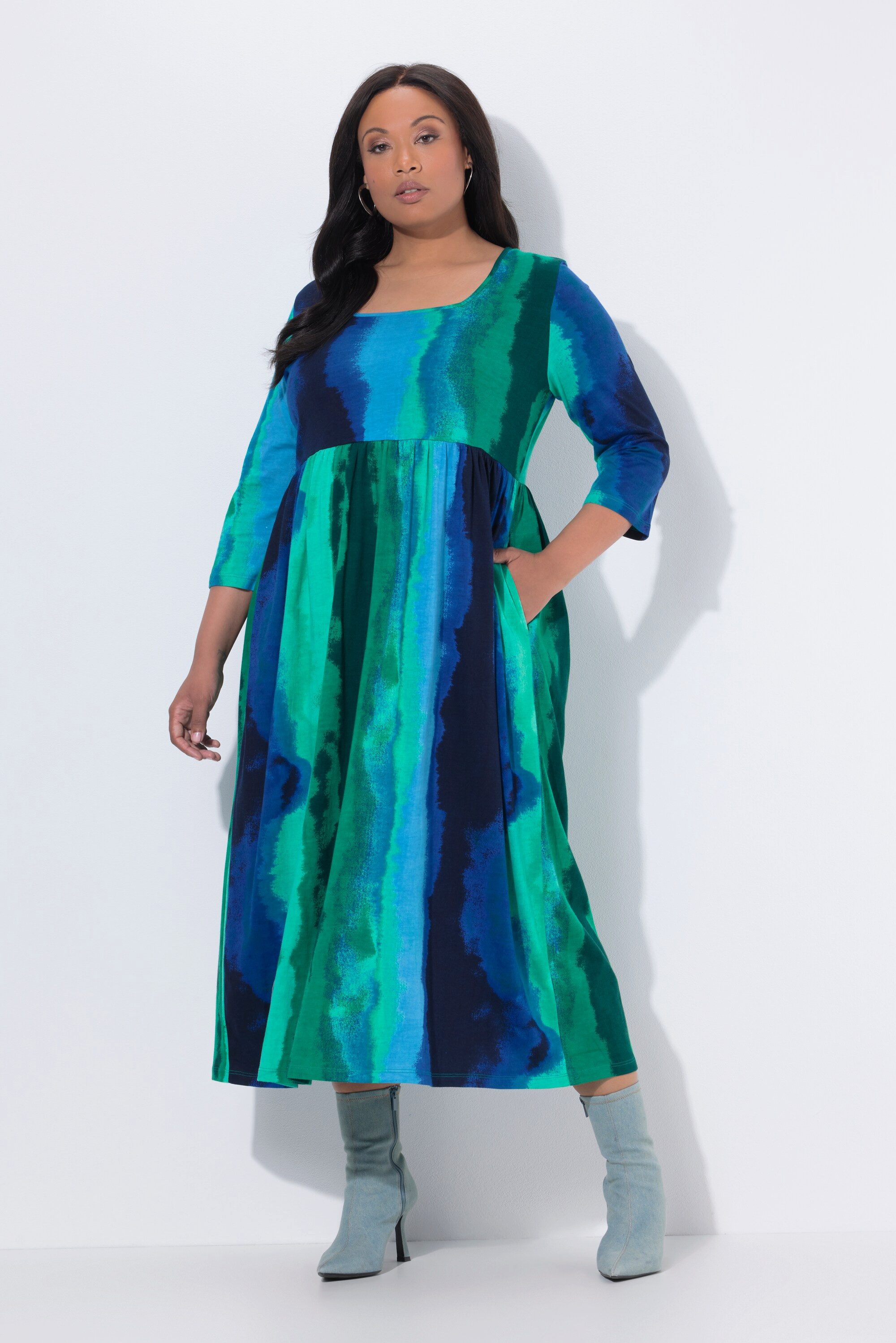 Ulla Popken Maxikleid Maxikleid Batikmuster A-Linie Carré-Ausschnitt günstig online kaufen
