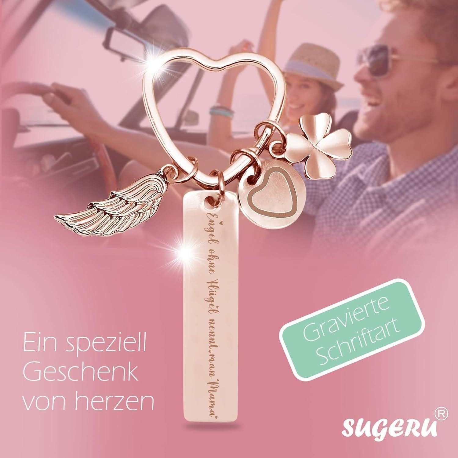 LuxusKollektion Schlüsselanhänger Schlüsselanhänger Herz Graviert Personalisiert Rosé-engel Mama