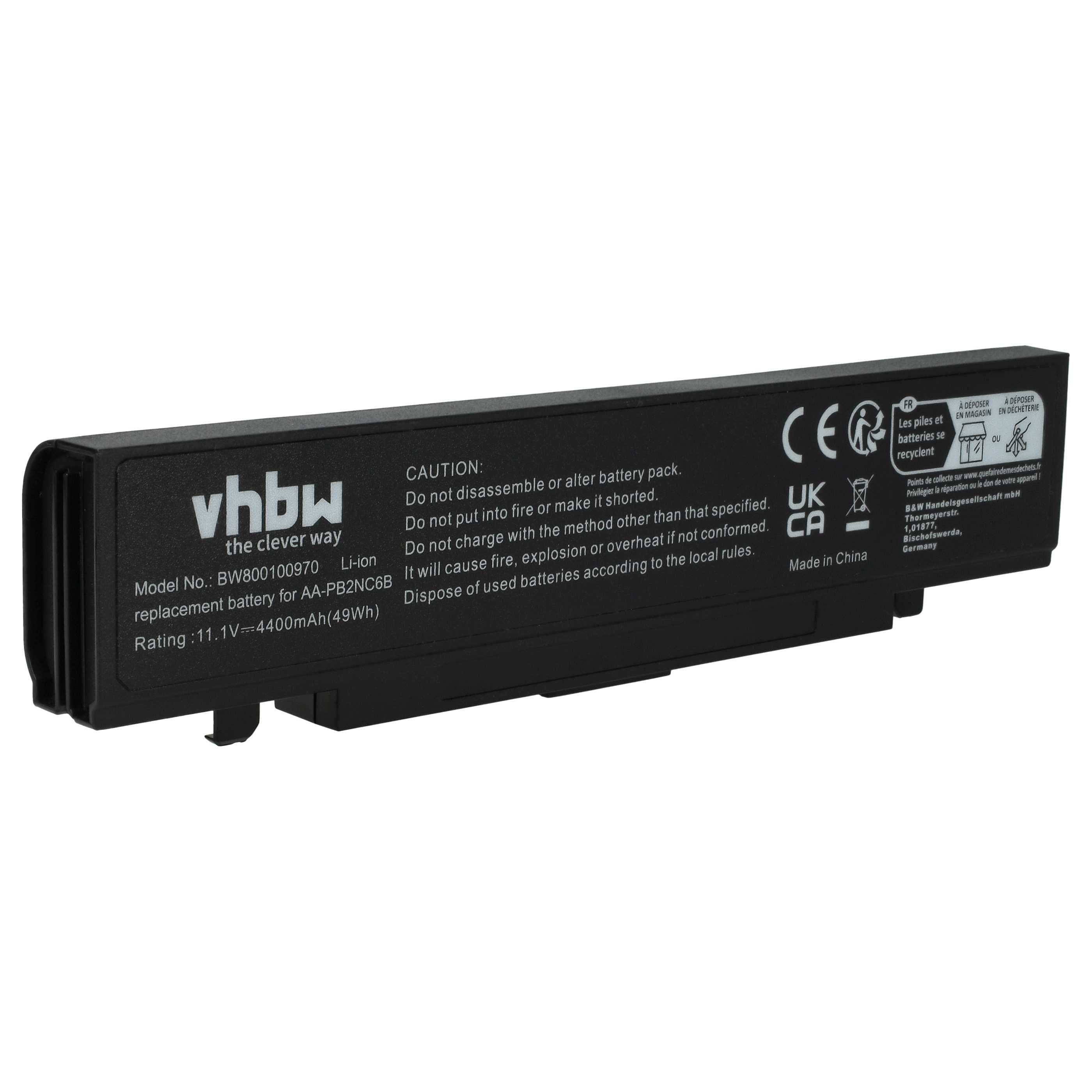 vhbw Akku passend für Samsung NP-P50, NP-P60, NP-R40, NP-R45, NP-R509, Laptop-Akku Akku Li-Ion 4400 mAh (11,1 V, 1 St), Leistungsfähiger Austausch-Akku für Notebook, Wiederaufladbar, Jede