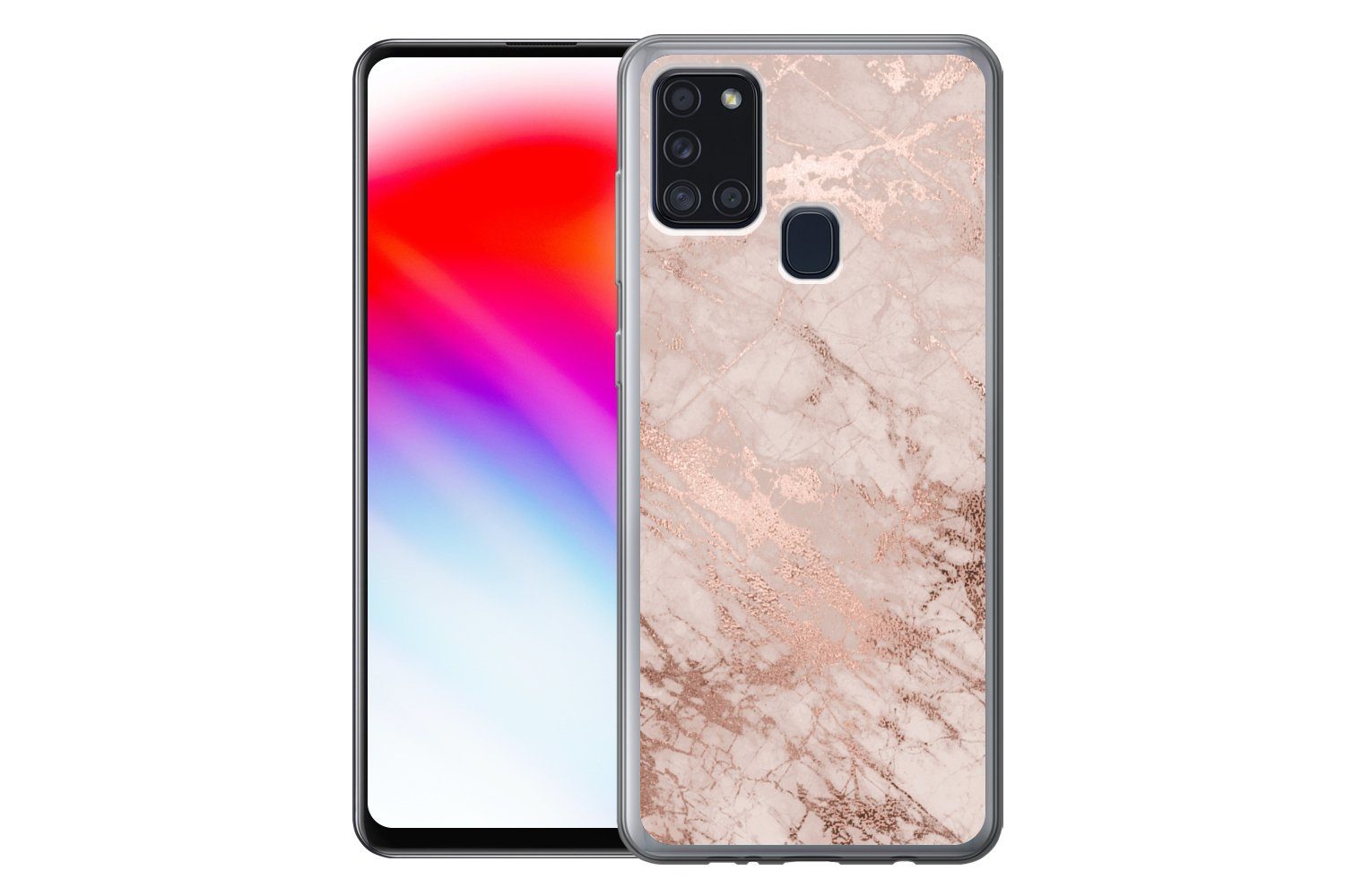 MuchoWow Handyhülle für Samsung Galaxy A21s Marmor - Rosa - Luxus - Marmoroptik - Glitzer, Smartphone-Bumper, Print, Handy Schutzhülle Dünn
