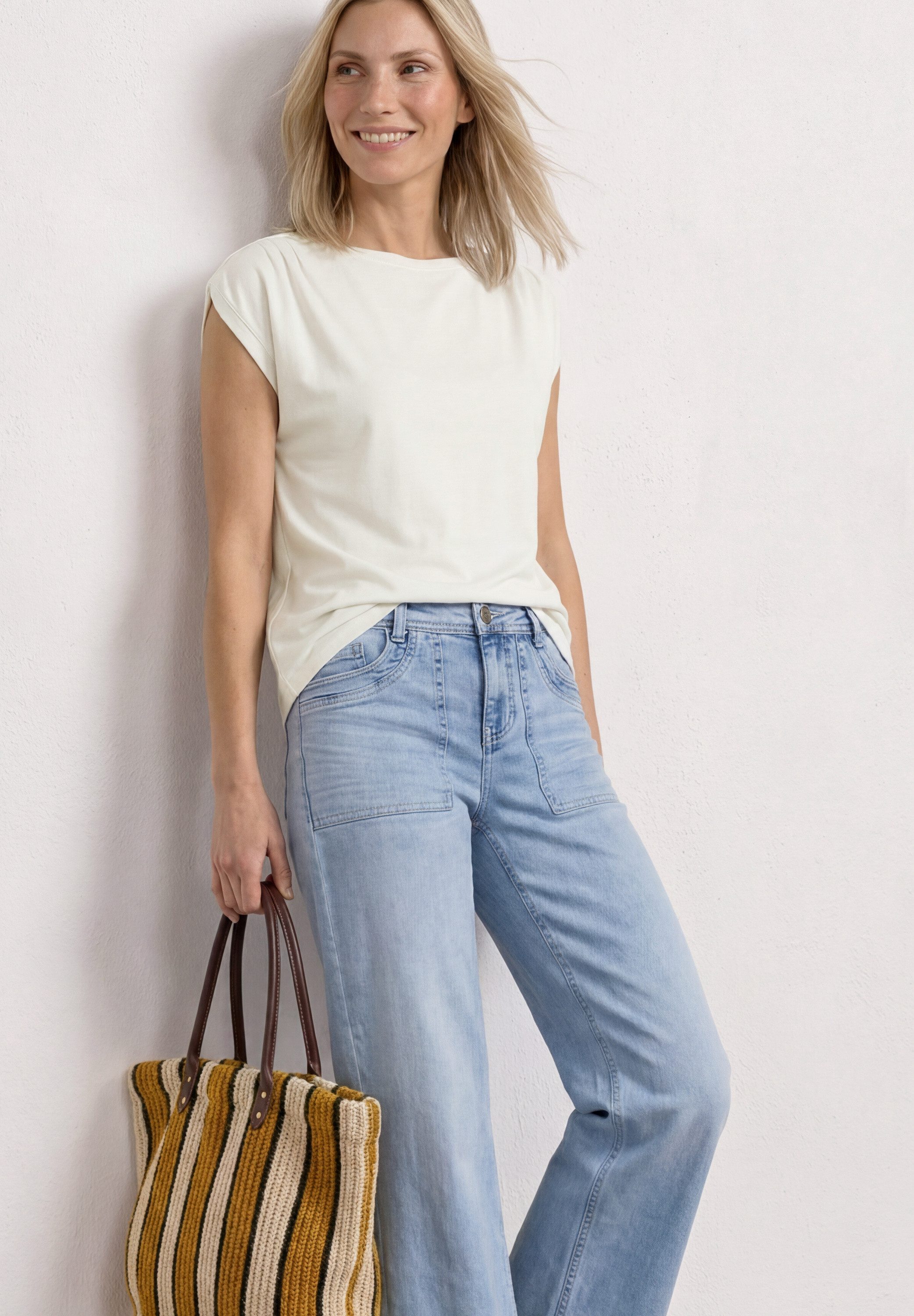 STREET ONE Shirttop Sommershirt mit Raffung