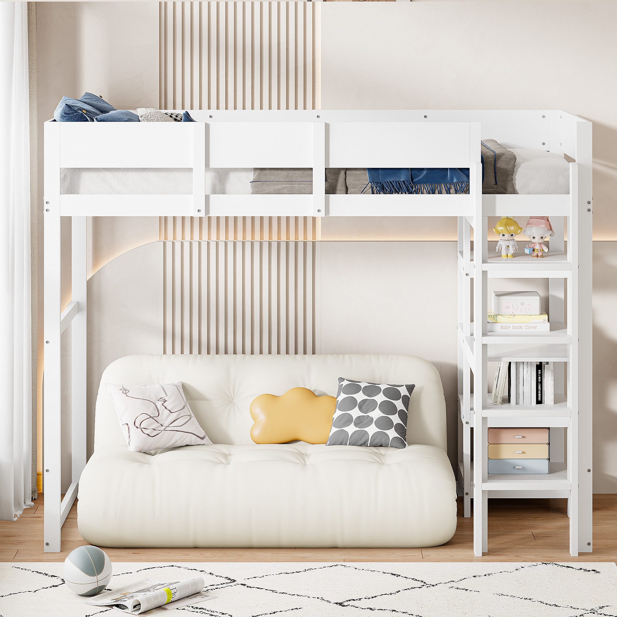 Flieks Hochbett Massivholz Kinderbett 90x200cm mit günstig online kaufen
