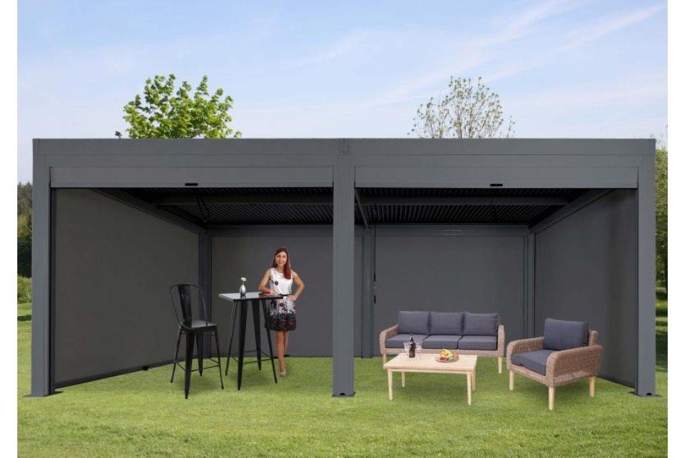 MCW Pergola Pergola 6x3m Lamellendach Pavillon Seitenwände Lamellen Alu 10x10cm