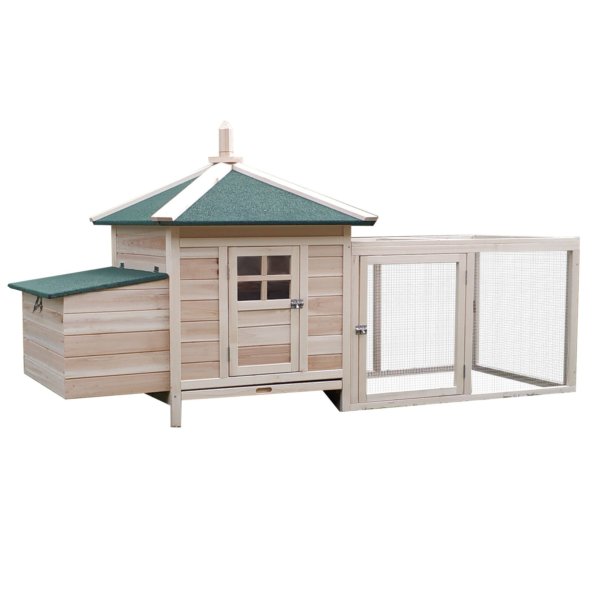 PawHut Hühnerstall Hühnerhaus mit Nistkasten, Kleintierstall aus Holz für 1-2 Hühner, für Außenbereich, Natur – Bild 2 von 5