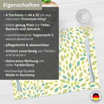 Platzset, Tischset, Platzset abwaschbar - Grünes Blätter Muster, Tischsetmacher, (aus erstklassigem Vinyl, 4-St., 44 x 32 cm / grün), Made in Germany