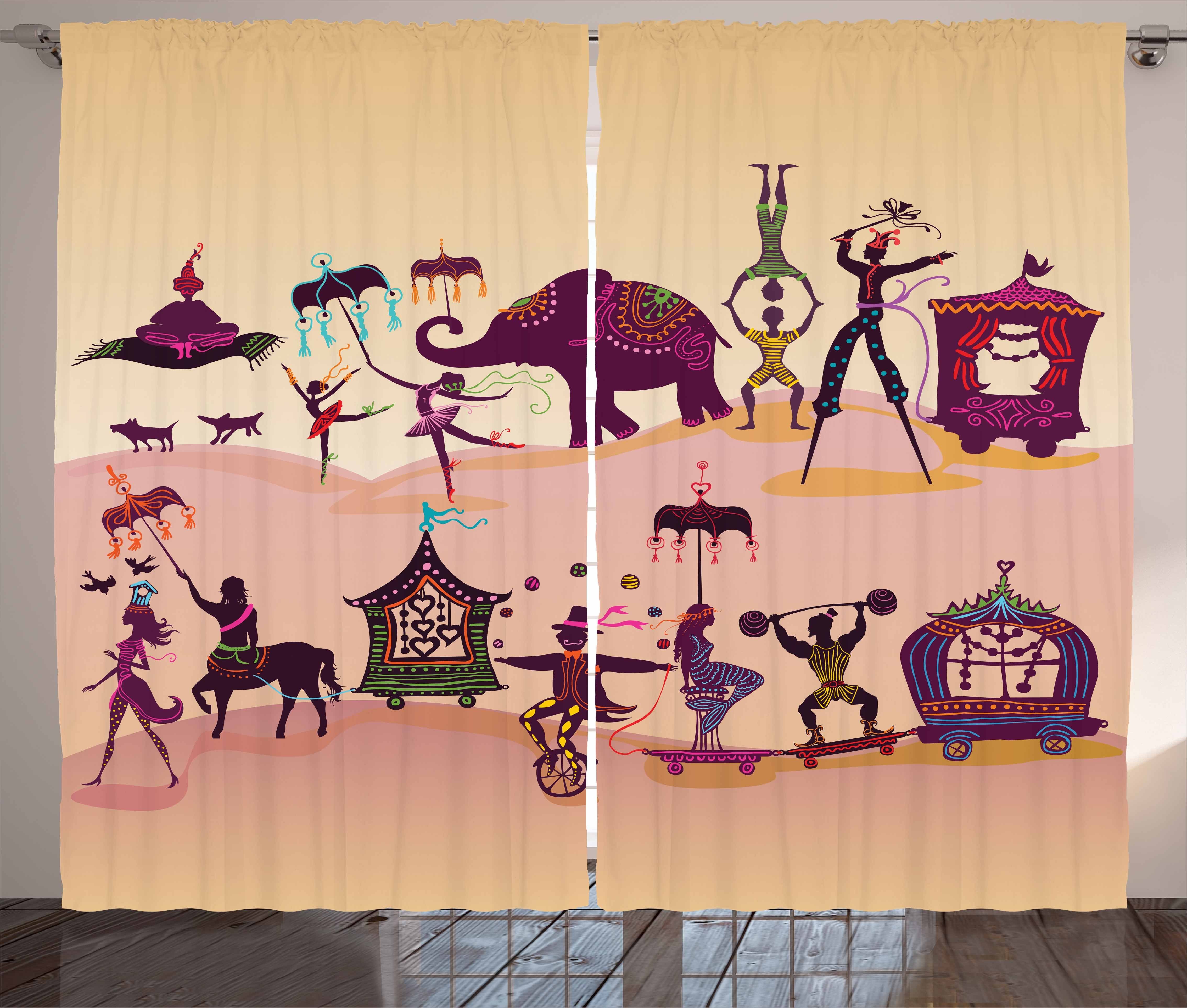 Gardine Schlafzimmer Kräuselband Vorhang mit Schlaufen und Haken, Abakuhaus, Zirkus Oriental Fantasy-Thema