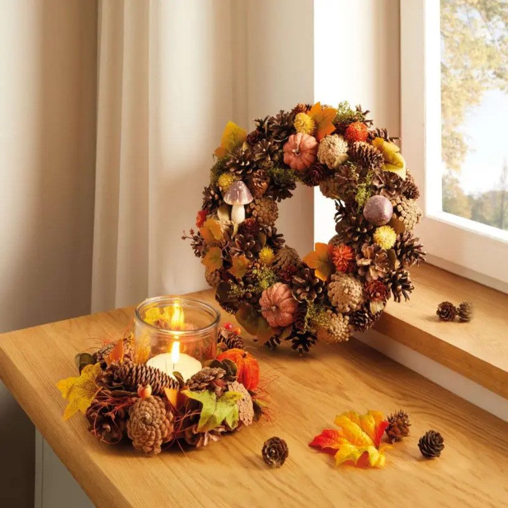 Home-trends24.de Windlicht Herbst Kranz Deko Tisch Windlicht Glas Halloween günstig online kaufen