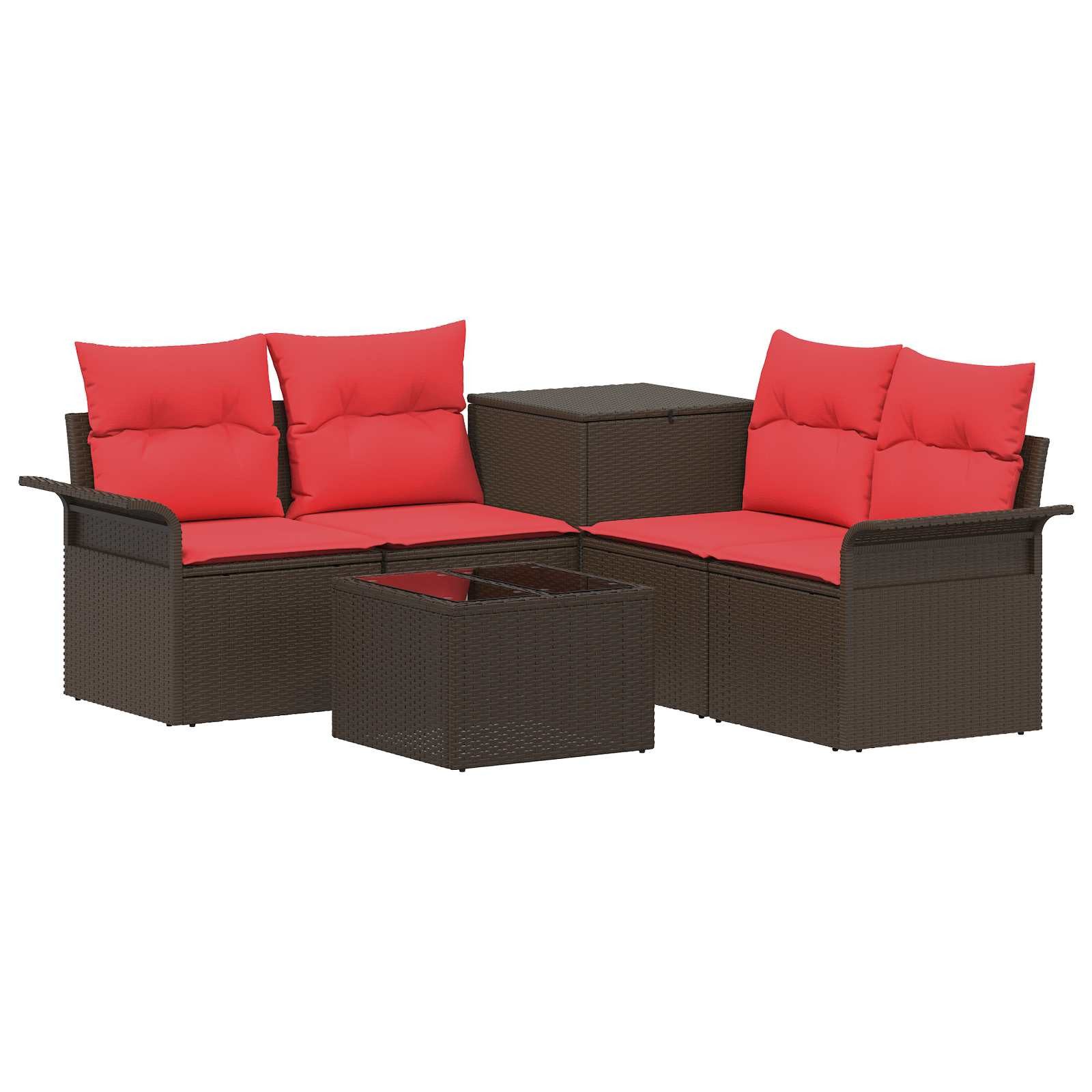 vidaXL Loungesofa Sofa Set 6 stk. 4-Sitzanzahl Braun und Rot Polyrattan und Stahl, 6 Teile