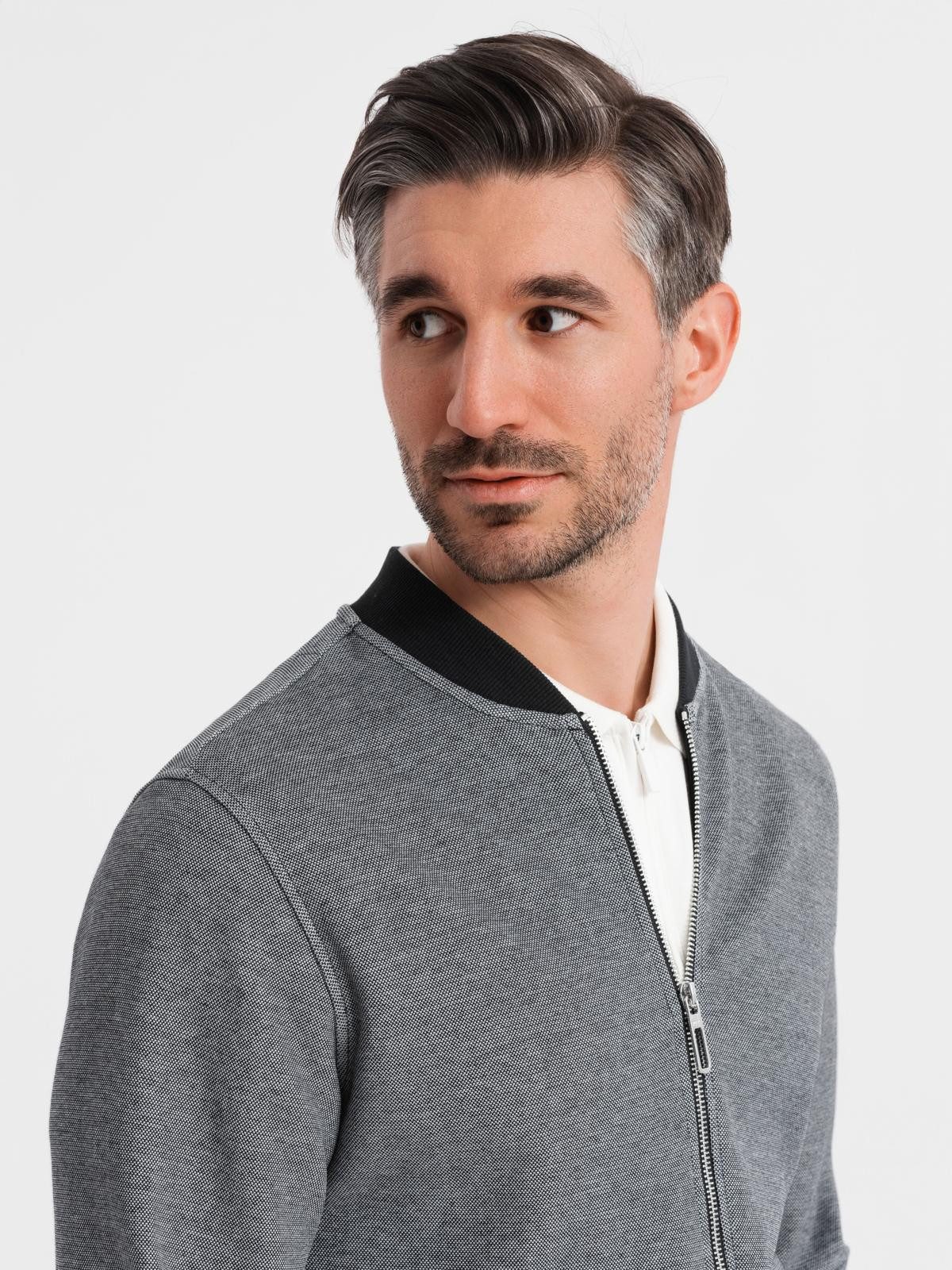 OMBRE Sweatjacke Bomberjacke aus Piqué-Strick für Männer günstig online kaufen