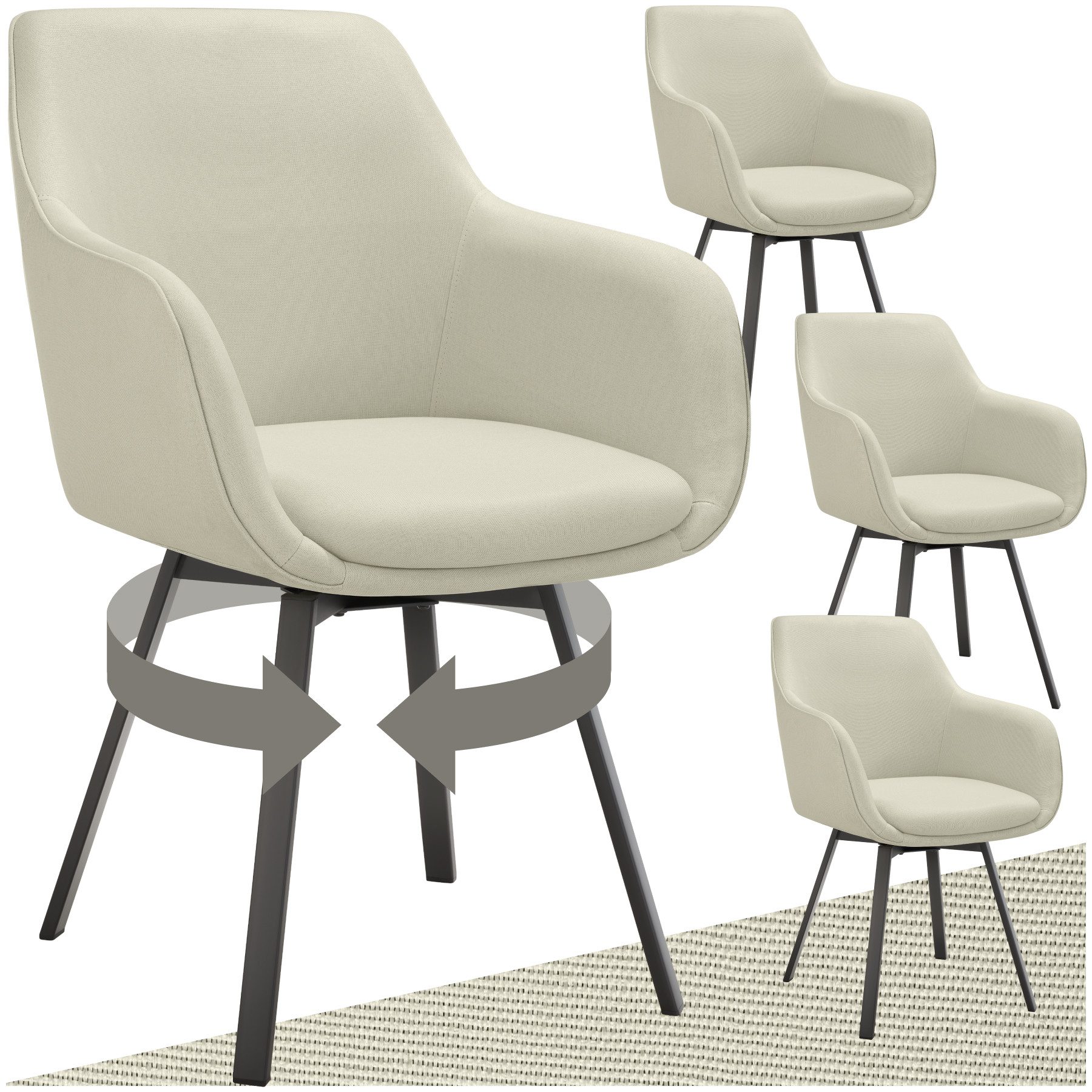 tectake Esszimmerstuhl Drehbarer Armlehnstuhl Alicon, gepolstert (Set, 4 St günstig online kaufen