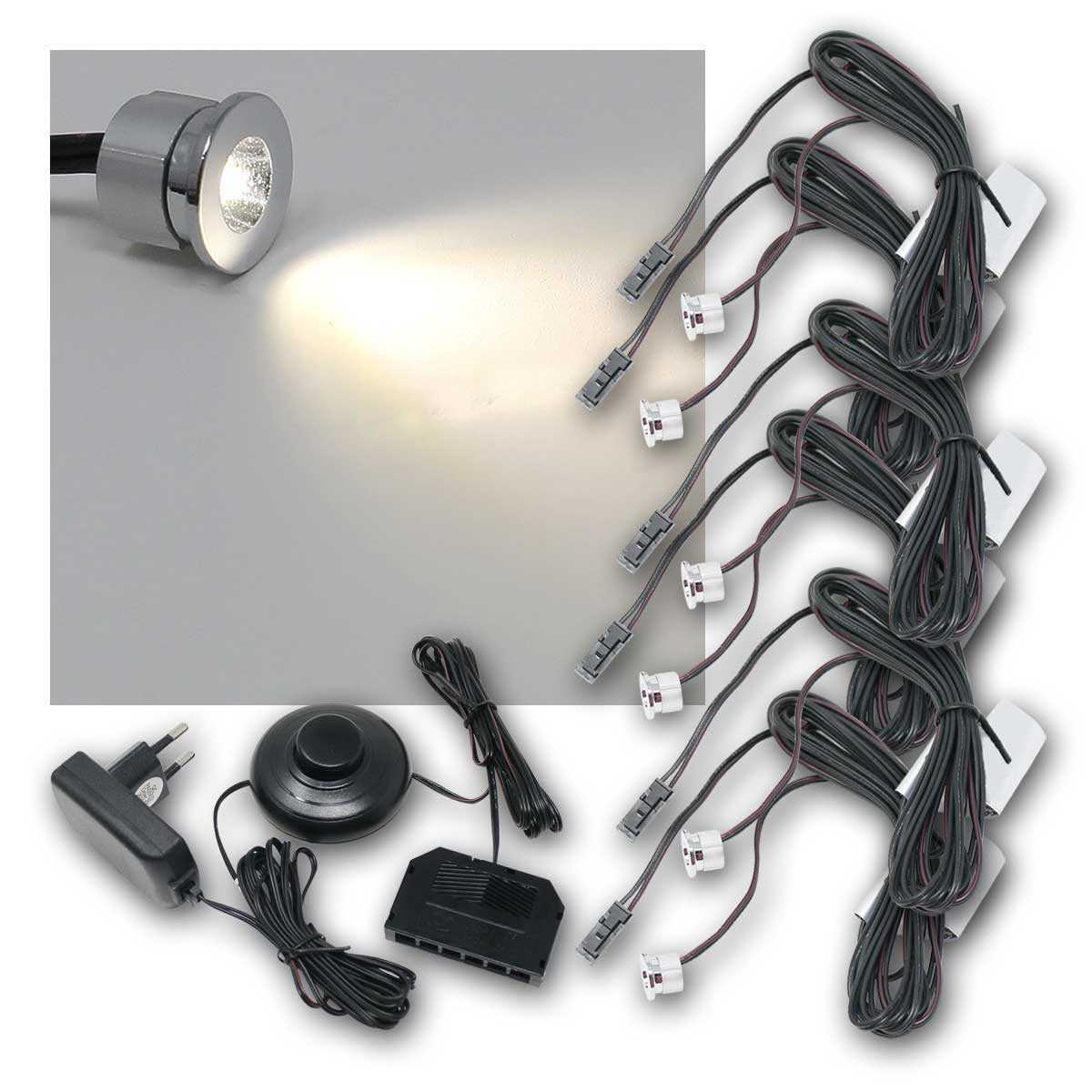 world-trading-net LED Deckenspot 6er Set LED Mini-Spot STAR Chrom, neutra, Netzteil, neutralweiß