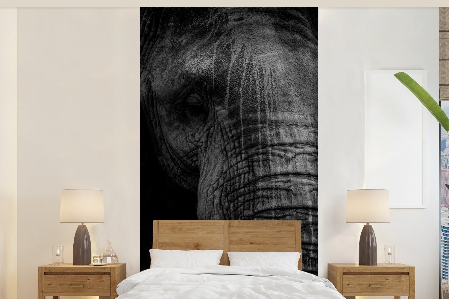 MuchoWow Fototapete Elefant - Tier - Porträt, Matt, bedruckt, (2 St), Vliestapete für Wohnzimmer Schlafzimmer Küche, Fototapete