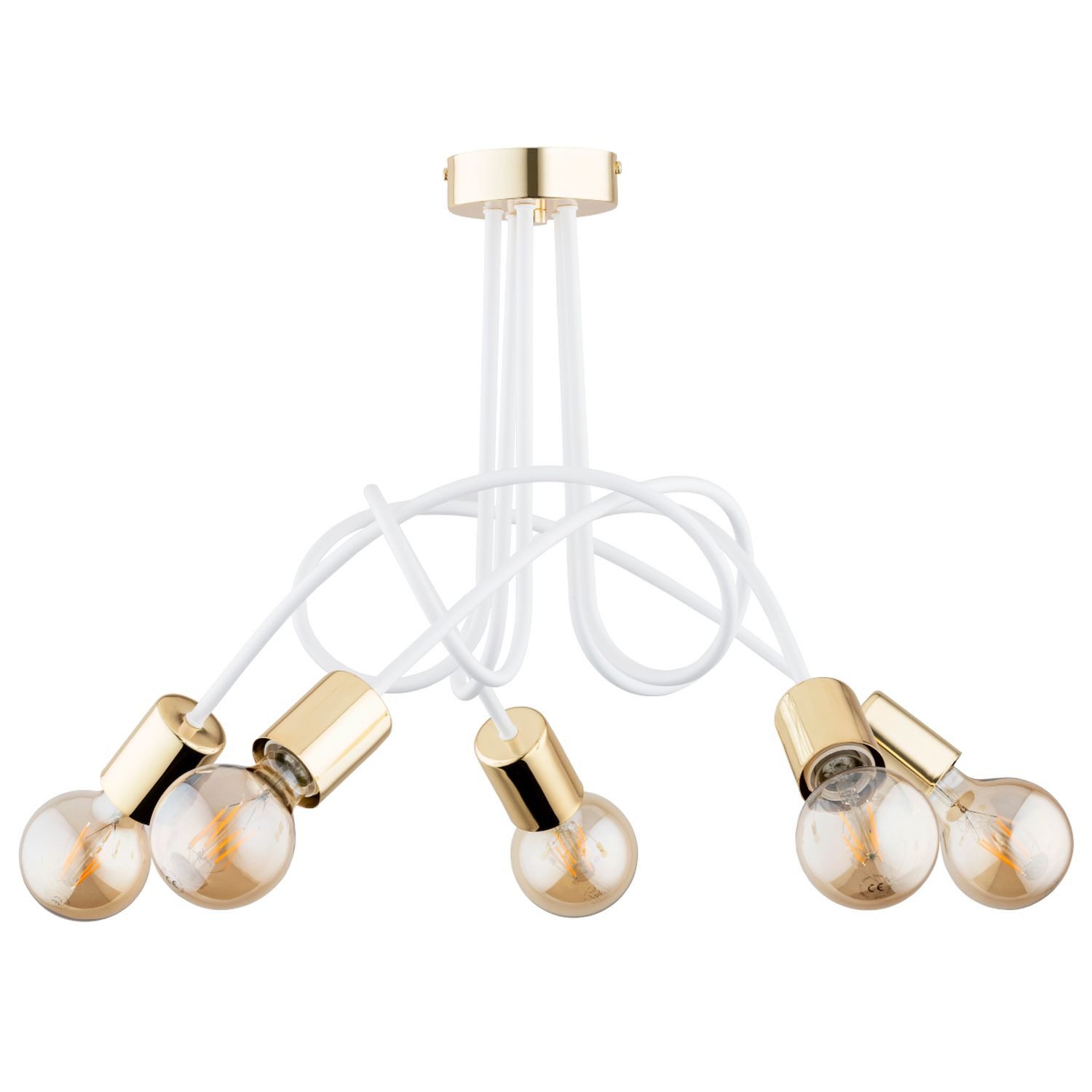 Licht-Erlebnisse Deckenleuchte KALMAR, ohne Leuchtmittel, Metall B: 55 cm in Weiß Gold Retro Design 5-flammig für E27