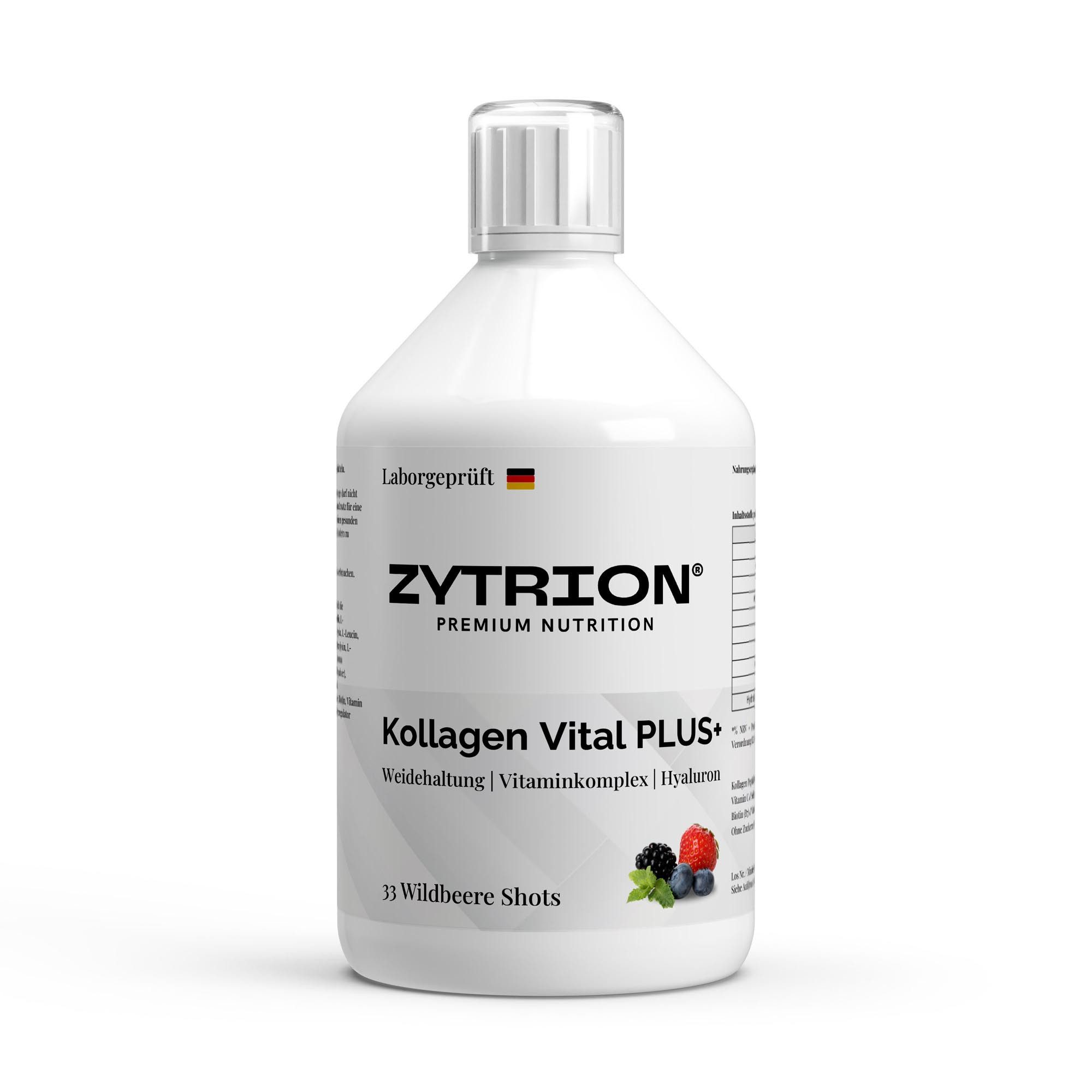 ZYTRION Kollagen Vital Plus Liquid 500 ml – Mit Vitaminen und Hyaluron Flüßig, 500 ml, Mit Vitaminkomplex und Wildbeere Geschmack