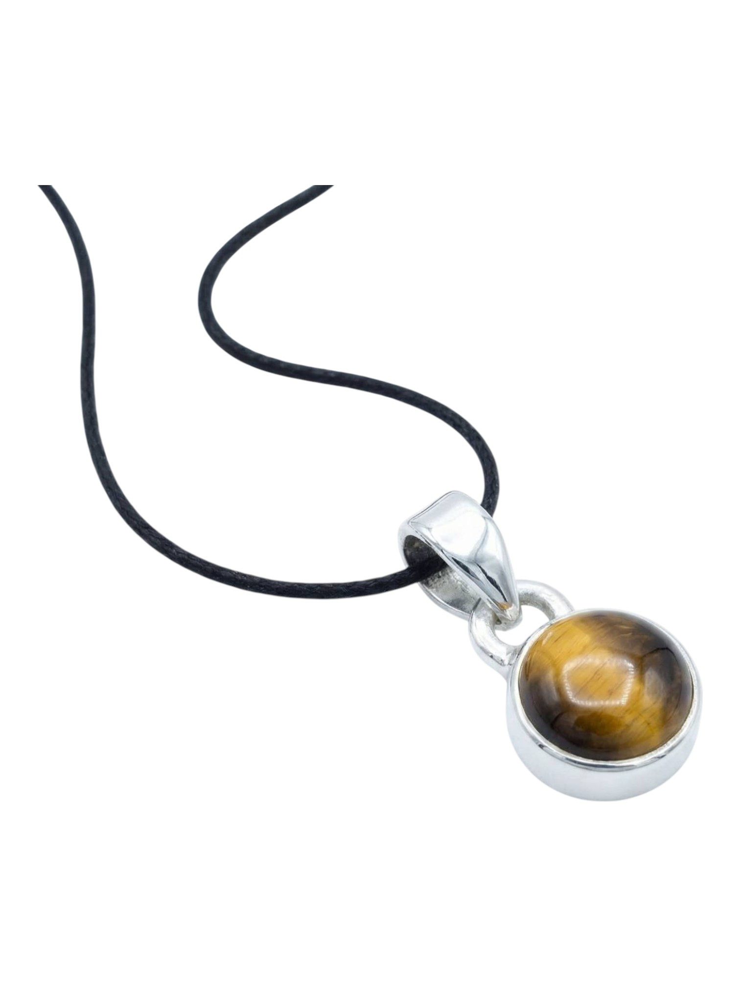 mantraroma Kettenanhänger SAMA rund aus 925 Silber mit Tigerauge (Kettenanhänger am Baumwollband im Schmuckbeutel), 925 Sterling Silber Kettenanhänger für Damen