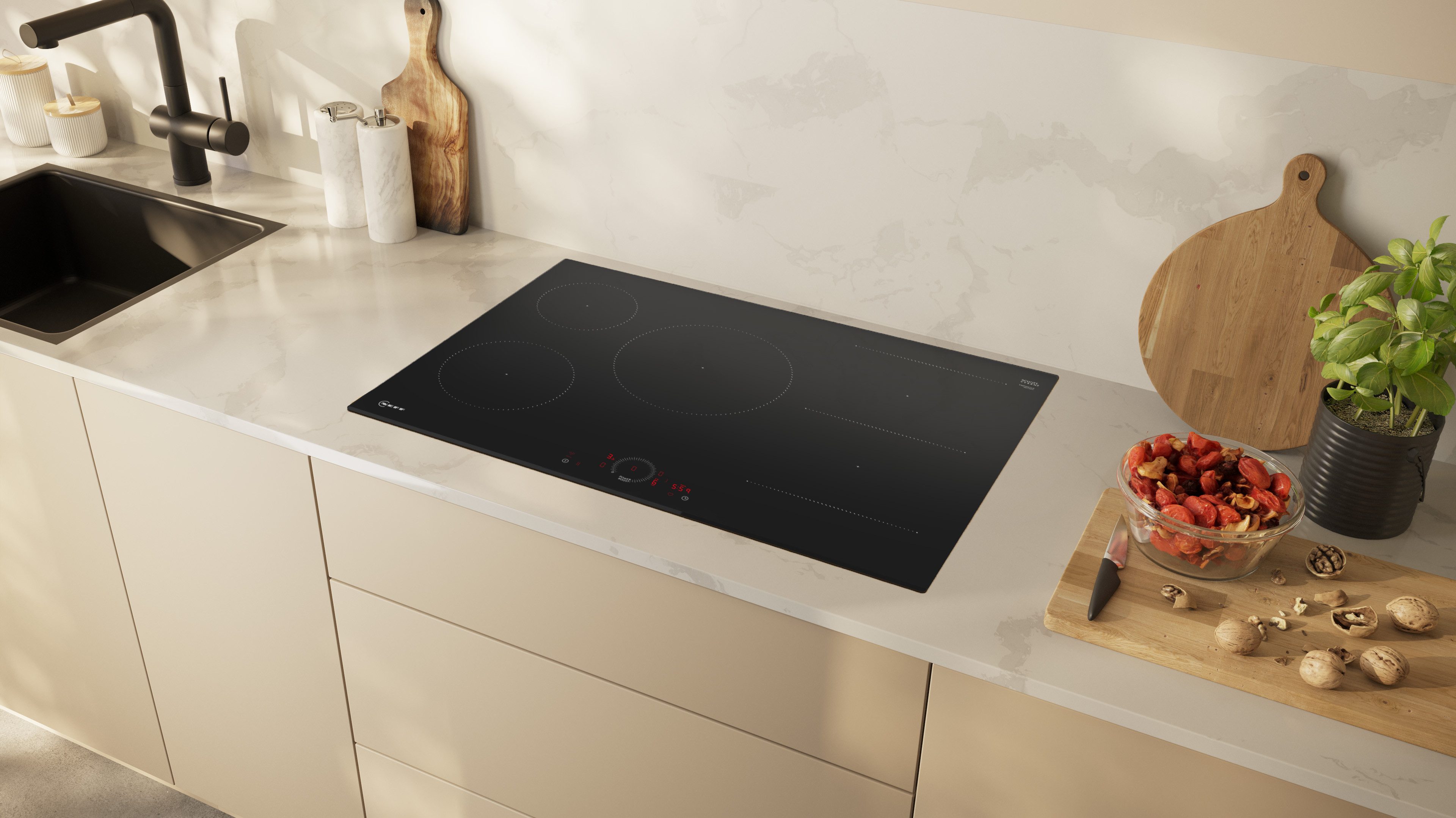 NEFF Induktions-Kochfeld N 70 T58FHW1L0, Twist Touch® Steuerung per Fingerdreh und große Induktionszone