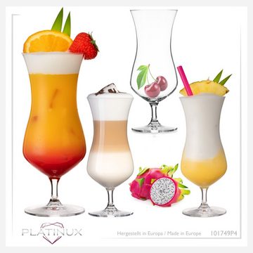 PLATINUX Cocktailglas Große Cocktailgläser, Crystalline Glas, 400ml (max. 500ml) Longdrinkgläser Eiskaffeegläser Hurricane Gläser