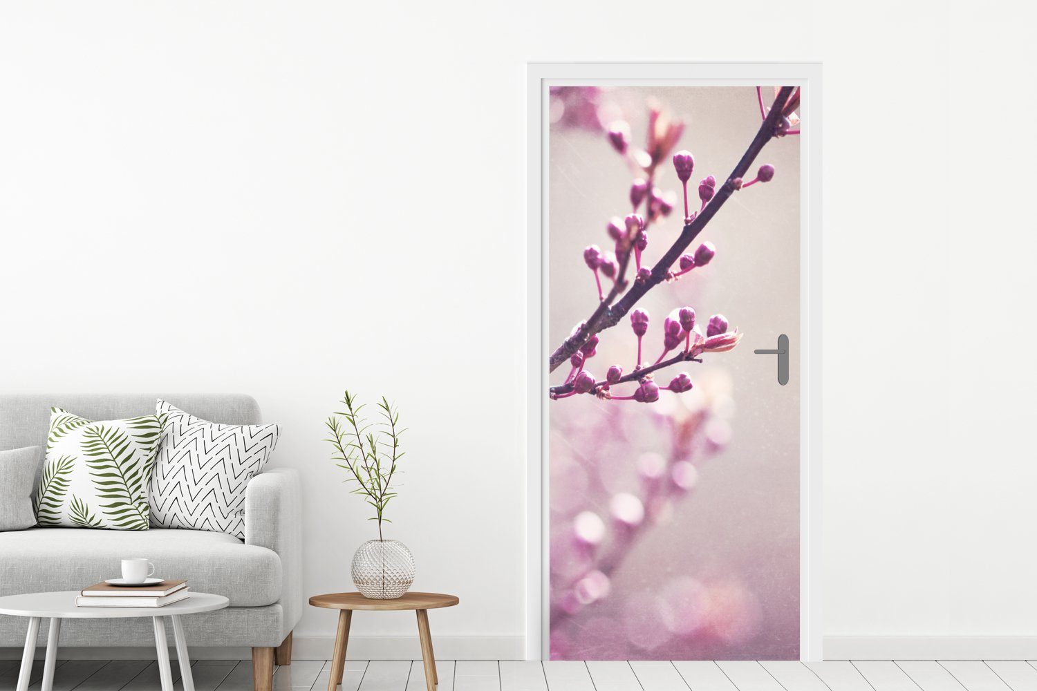 MuchoWow Türtapete Nahaufnahme cm (1 Fototapete Tür, St), Blüten der bedruckt, einer 75x205 Matt, Türaufkleber, Sakura, violetten für