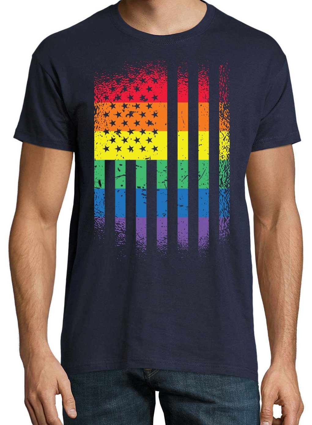 Shirt Frontdruck Trendigem Designz Amerika Herren mit Youth Flagge Pride T-Shirt Navy