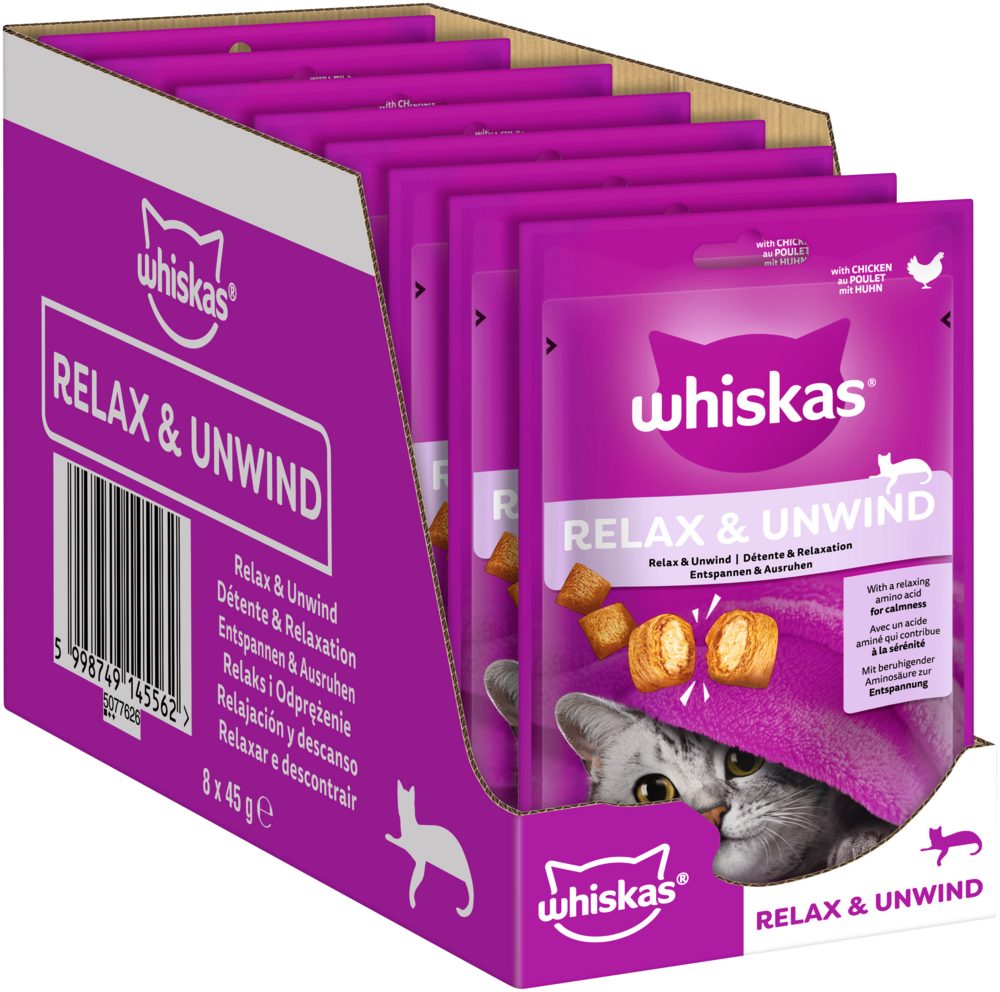 Whiskas WHISKAS® Relax & Unwind mit Huhn 8 x 45g, Snack für: Katze