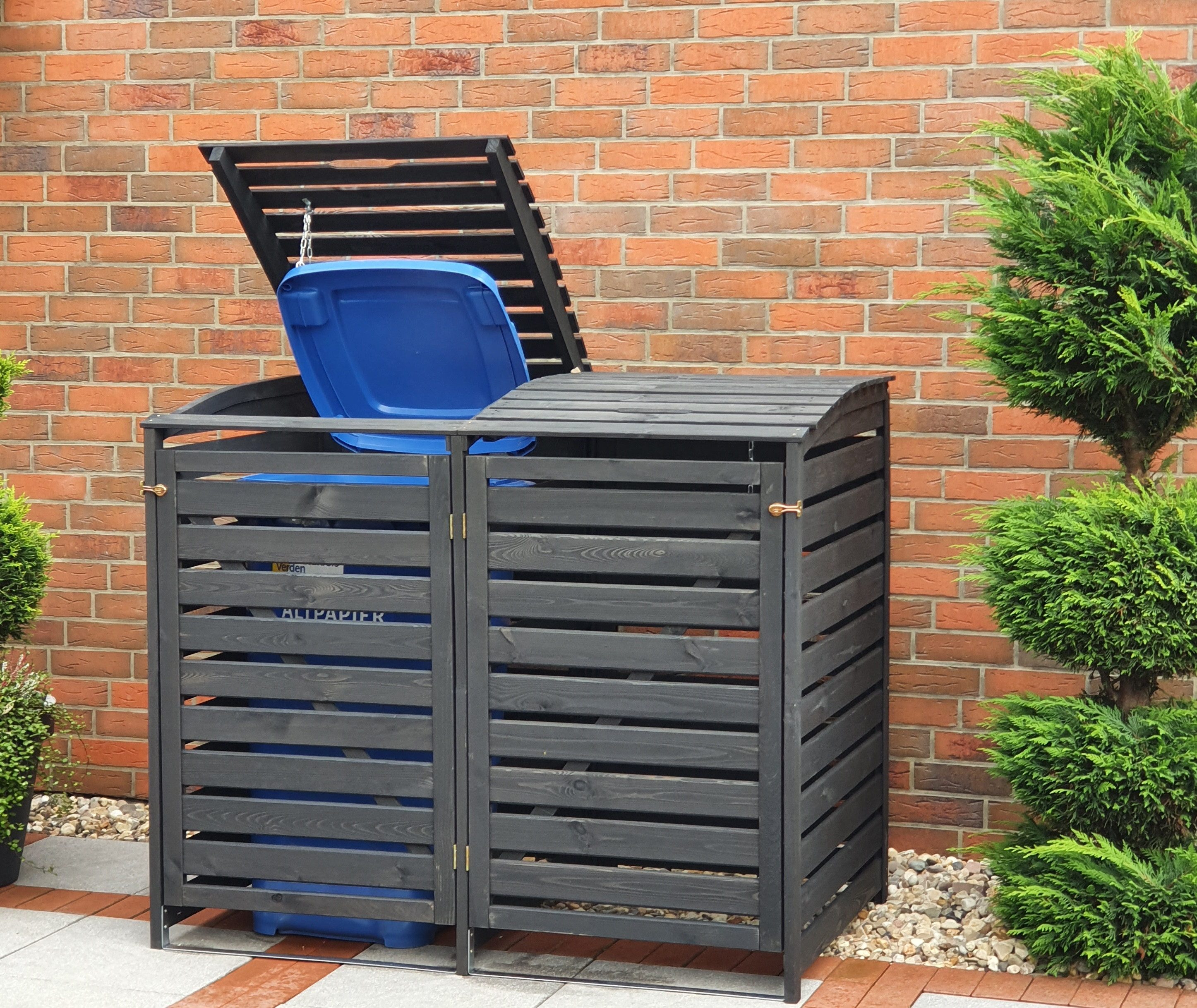 promadino Mülltonnenbox Vario III, für 2 Tonnen, robust aus zertifiziertem Kiefernholz