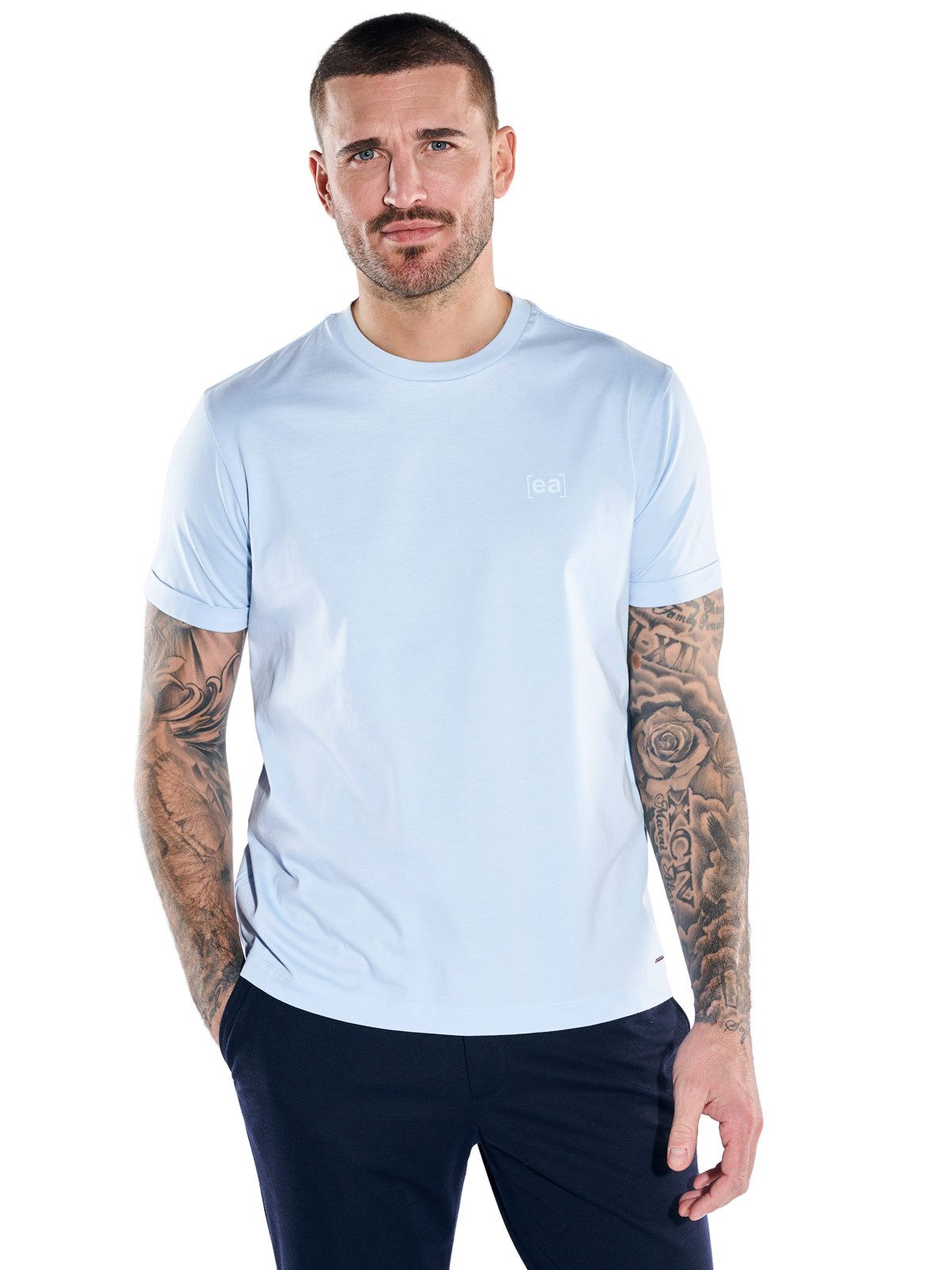 emilio adani T-Shirt Herren Rundhals T-Shirt, Hellblau