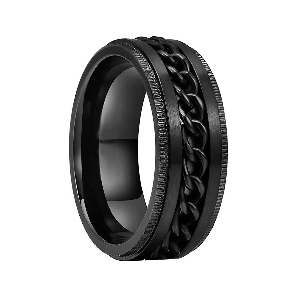Taffstyle Fingerring Ring Spinner bewegliche Kette Schwarz Schwarz Größe 55 (17.5) (Bandring Biker Schmuck Geschenke für Männer Herren), Edelstahl spinning Drehring Partner Fingerring Herrenring