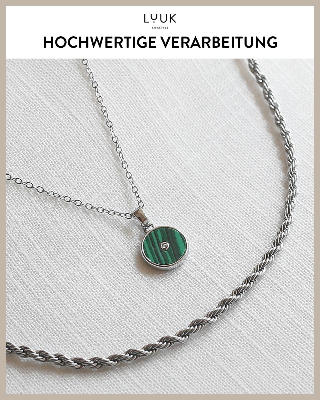 Frauen, für Silber Design, Silberkette LIFESTYLE aus Damenschmuck vintage grüner Glücksbringer Messing, auf Geschenkidee eleganter eleganter boho verstellbare Farbe Kettenlänge, Lapis, LUUK Reisen,