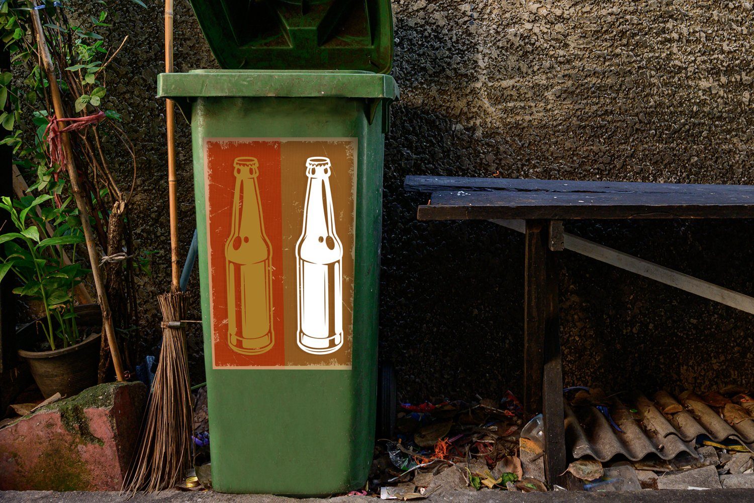 MuchoWow - Container, (1 Mancave Mülltonne, Abfalbehälter - Vintage Wandsticker - Mülleimer-aufkleber, Zeichnung Sticker, St), Flasche