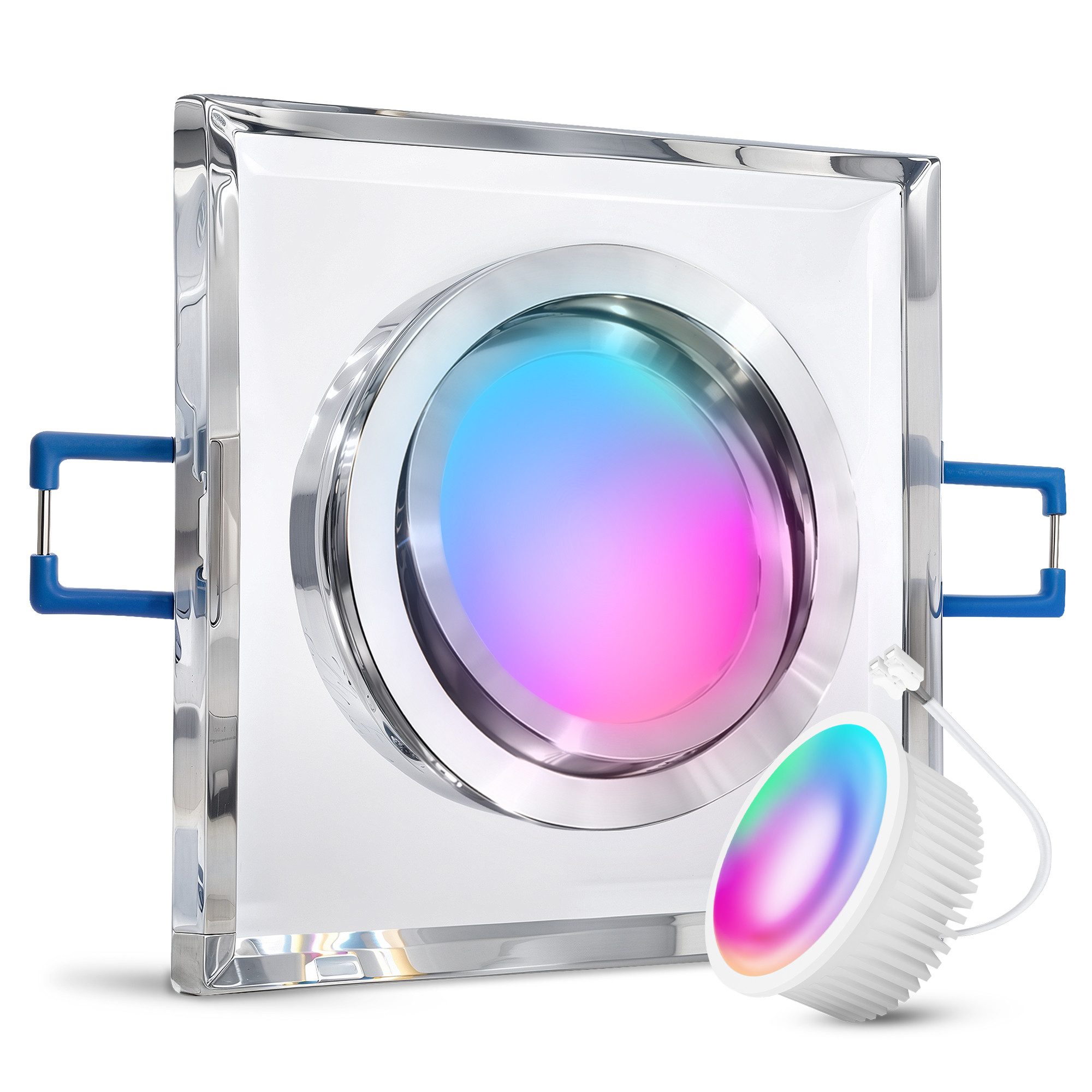 SSC-LUXon LED Einbaustrahler Glas Einbaustrahler flach eckig schwenkbar mit WiFi LED RGB Lampe, Smart