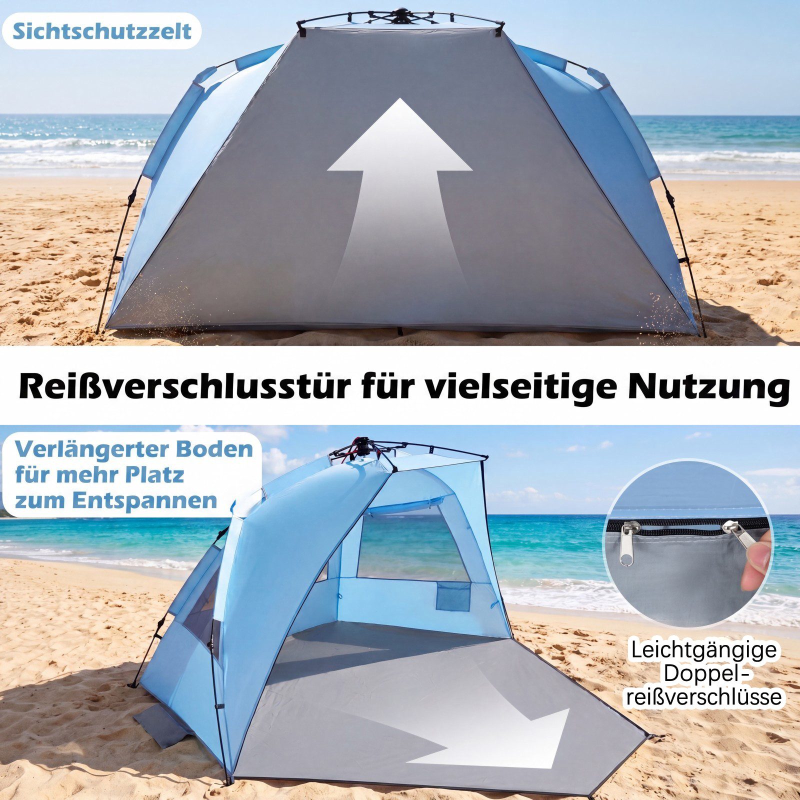 COSTWAY Strandmuschel, Personen: 4, Pop Up Strandzelt mit Tasche, UV-Schutz