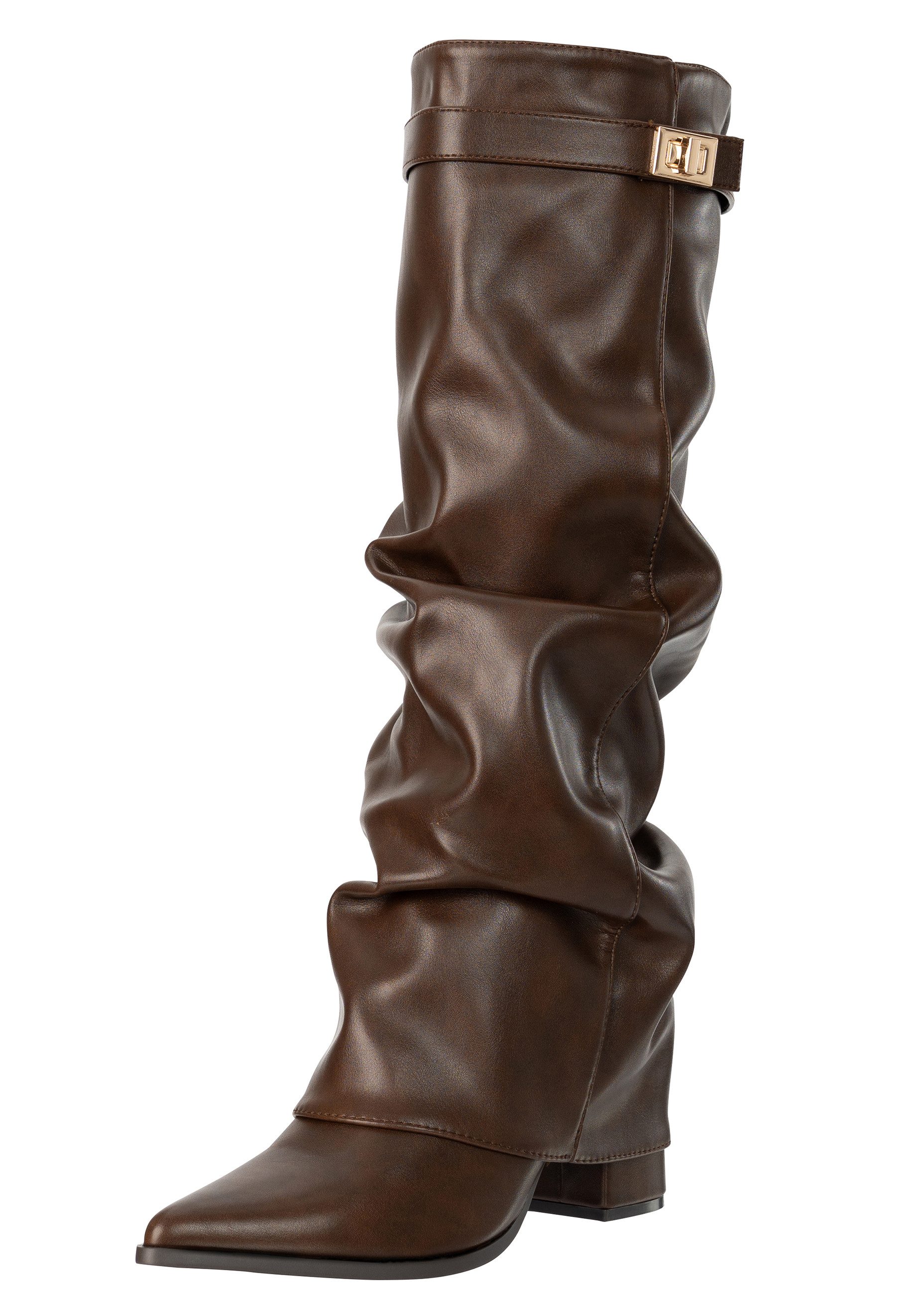 Salinyang Kniehohe Absatzstiefel Damen mit geraffter Silhouette High-Heel-Stiefel