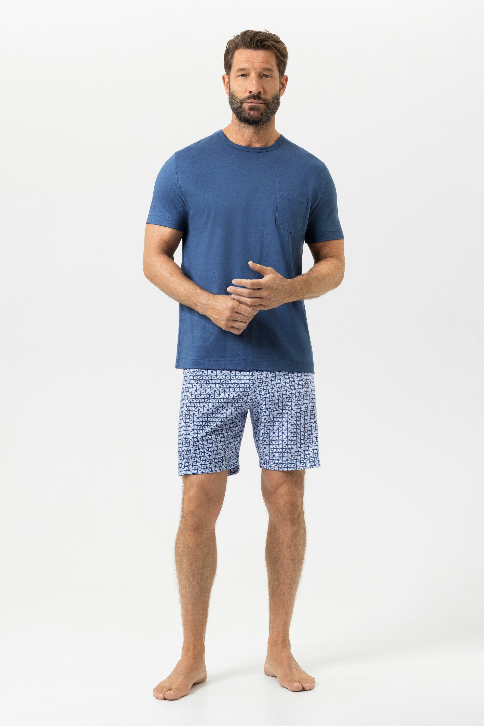 Mey Schlafanzug Mey male Anzug kurz Serie Summer Flower (2 tlg) Reine Baumwolle, Atmungsaktiv, Jersey-Qualität, purer Komfort