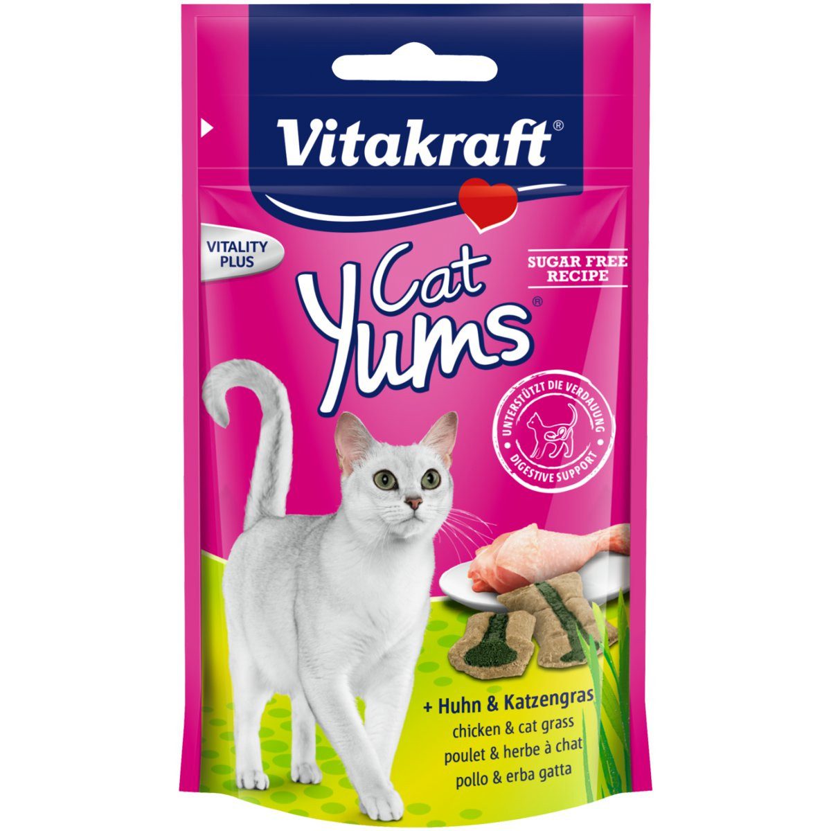 Vitakraft Katzensnack Cat Yums, Huhn & Katzengras, 9 x 40g, Snack für: Katzen