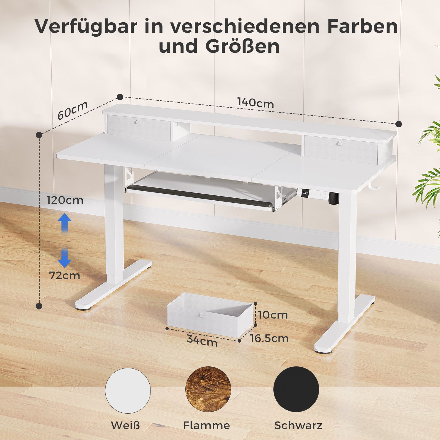 HOMALL Schreibtisch Höhenverstellbarer Schreibtisch mit Schublade, Schülerschreibtisch (140CM Mit 2 Stofbehangen 3 Spaicherpositionen fur die Hohe + Erinerung beilangem Sitzen. 2 Haken, Tastaturablage,maximale Belastbarkait 7o kg,ostern geschenke)