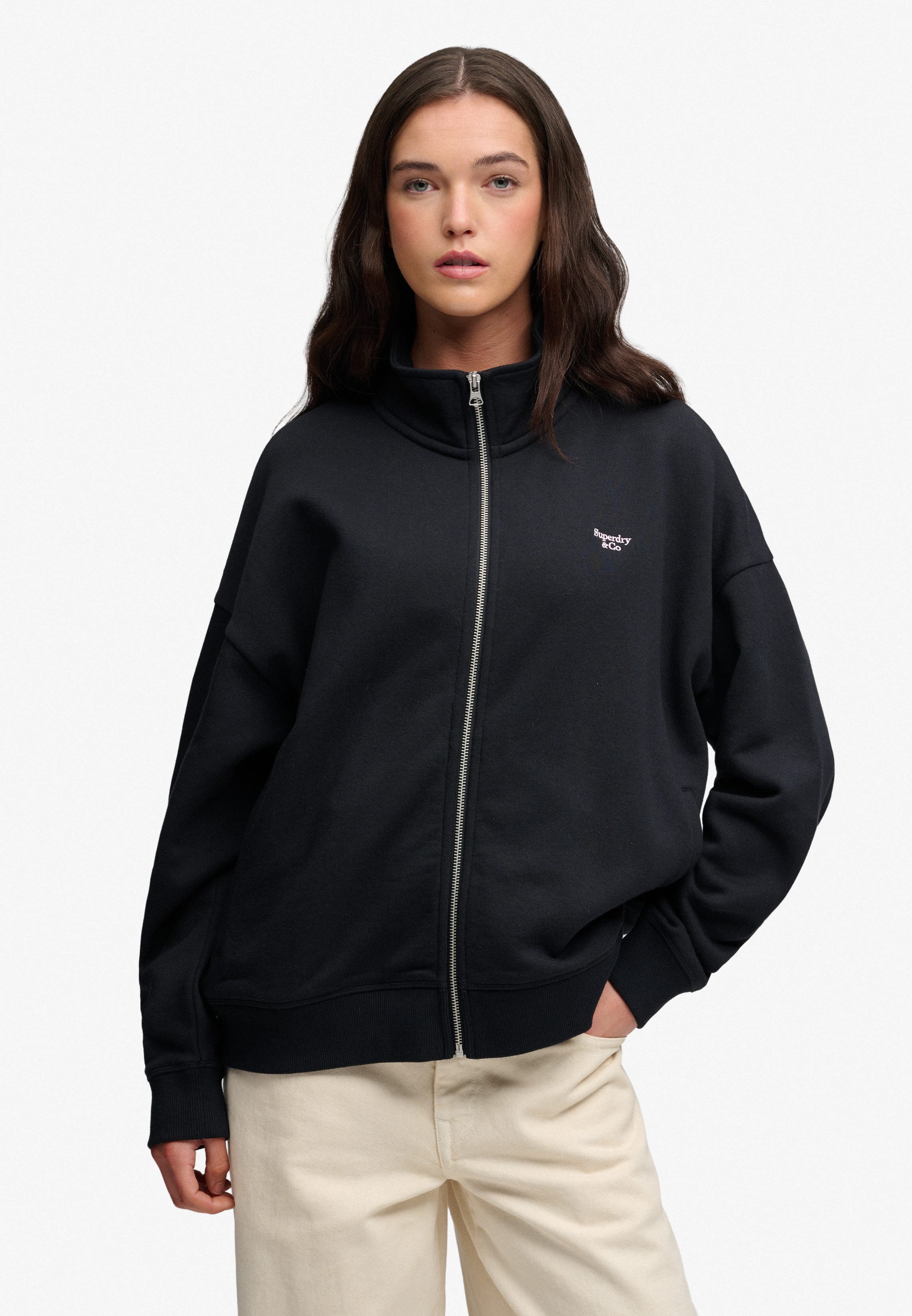 Superdry Sweatjacke SIGNATURE EMB OVERSIZED TRACK Oversize-Passform, mit Reißverschluss, hoch geschlossener Ausschnitt