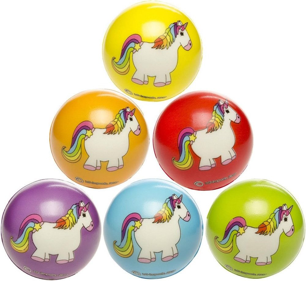 LG Designs Softball Antistressball, Ball Einhorn ca 6 cm, Knautschball, Kinderball (4-St), Softball, Unicorn, Schaumstoffball, Mitgebsel, Kindergeburtstag