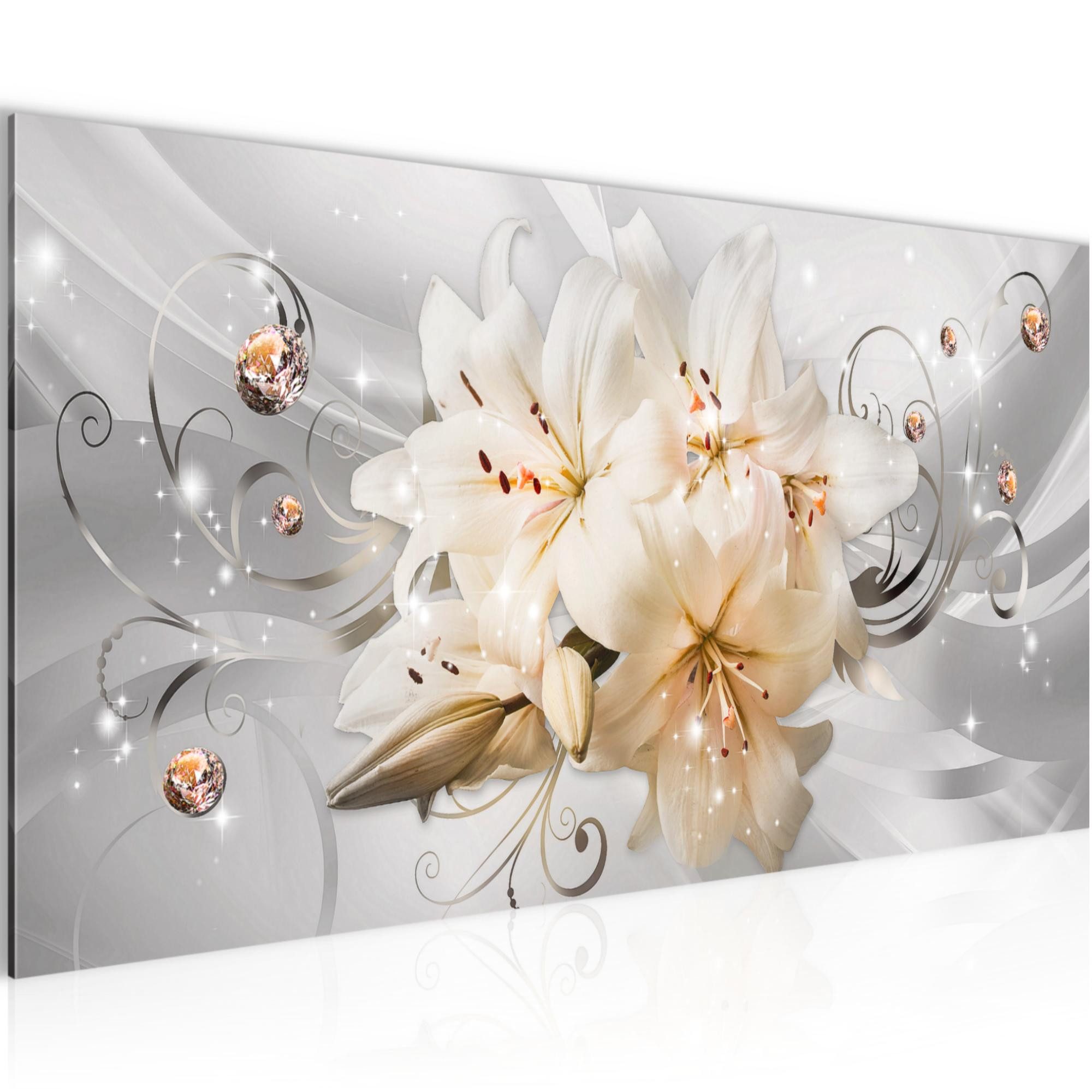 Runa Art Wandbild Blumen Lilien Modern Bild auf Vlies Leinwand Abstrakt Grau 0198, 100L x 40B cm