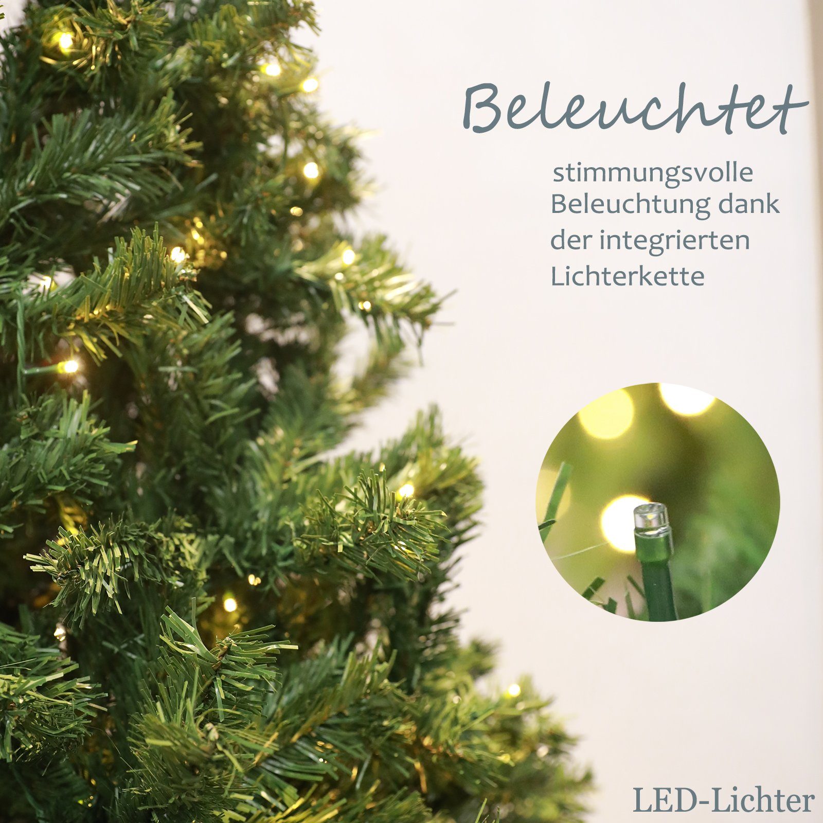 mit cm LED Künstlicher Metallständer Spitzen, Lichtern Beleuchtung 180 Tannenbaum mit Warm-Weißen TAB 180cm/210cm, mit Weihnachtsbaum 300 Christbaum, LED und 1080 PVC