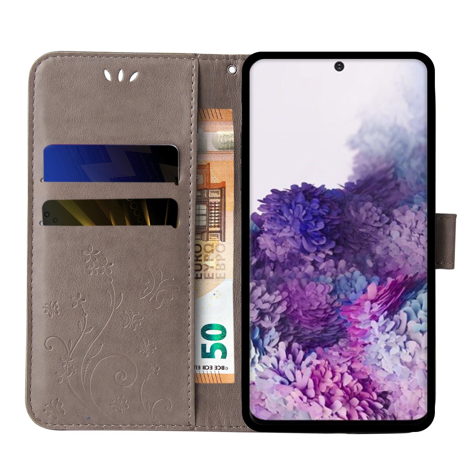 Tec-Expert Handyhülle Cover Tasche Hülle für Samsung Galaxy S20 6,2 Zoll, Klapphülle Case mit Kartenfach Fliphülle aufstellbar, Motiv Blumen